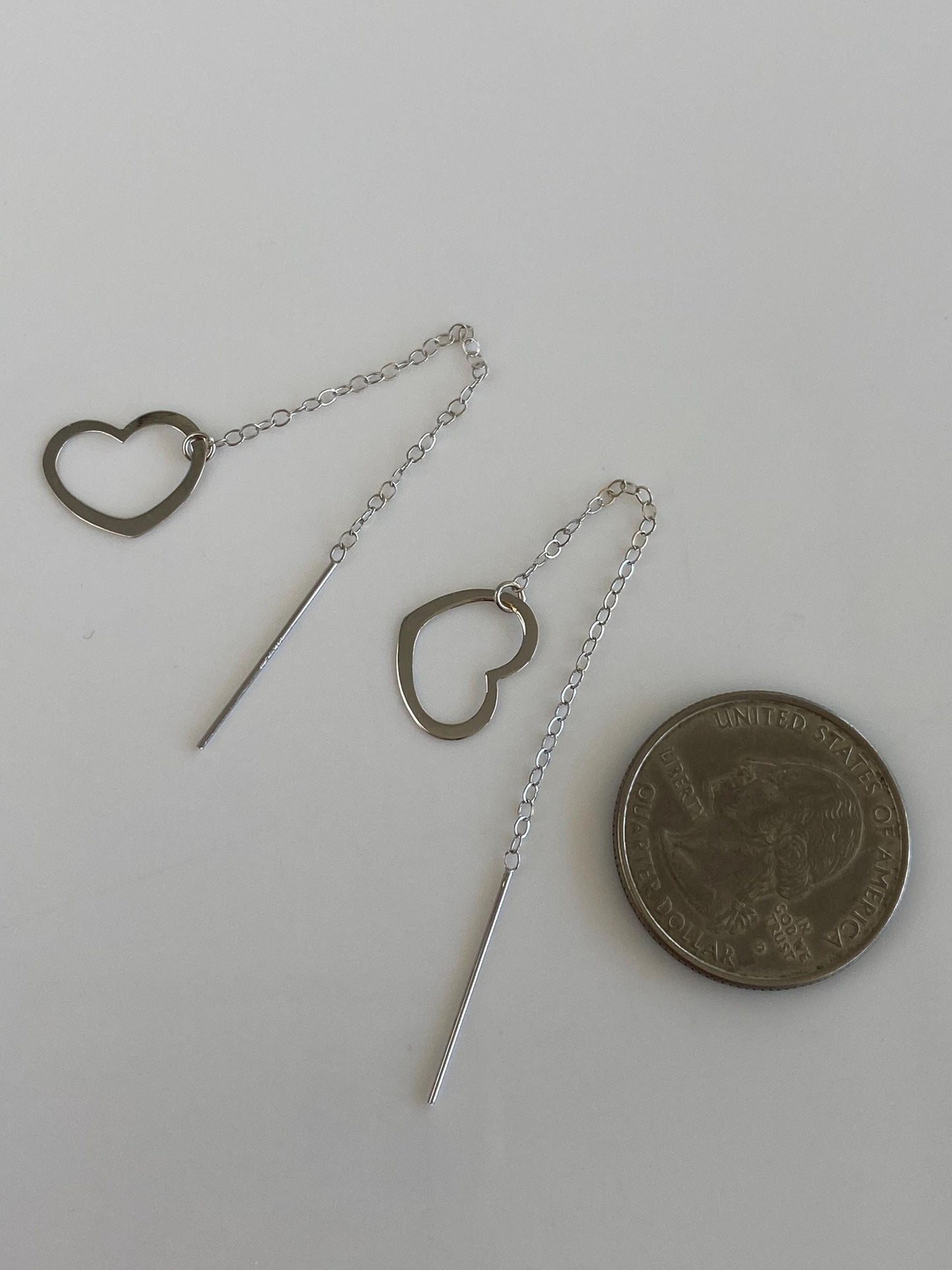 Vintage Solid 14k White Gold Cable Chain Heart Threader Earrings
