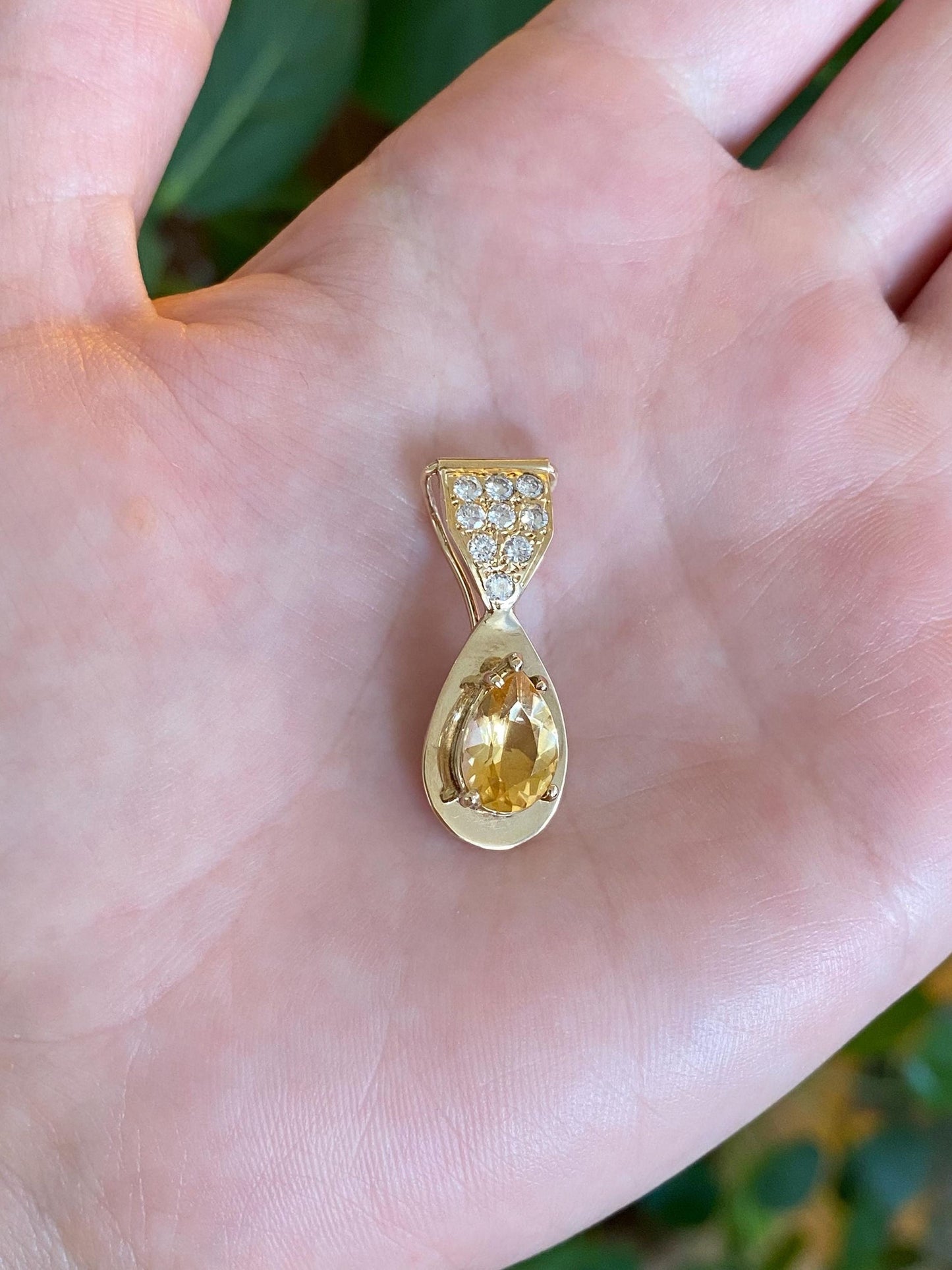Vintage Solid 14k Yellow Gold Citrine Diamonds Charm