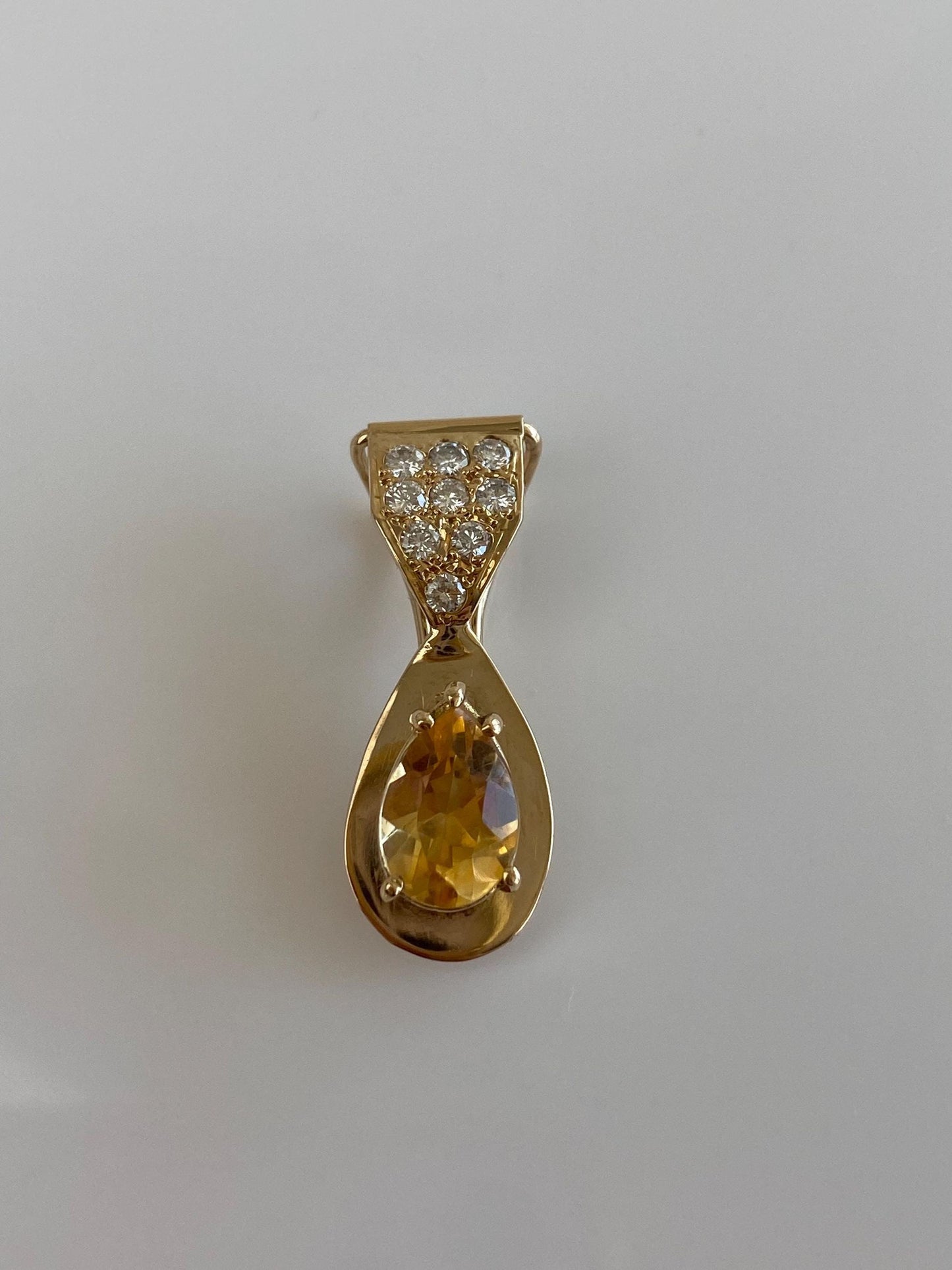 Vintage Solid 14k Yellow Gold Citrine Diamonds Charm