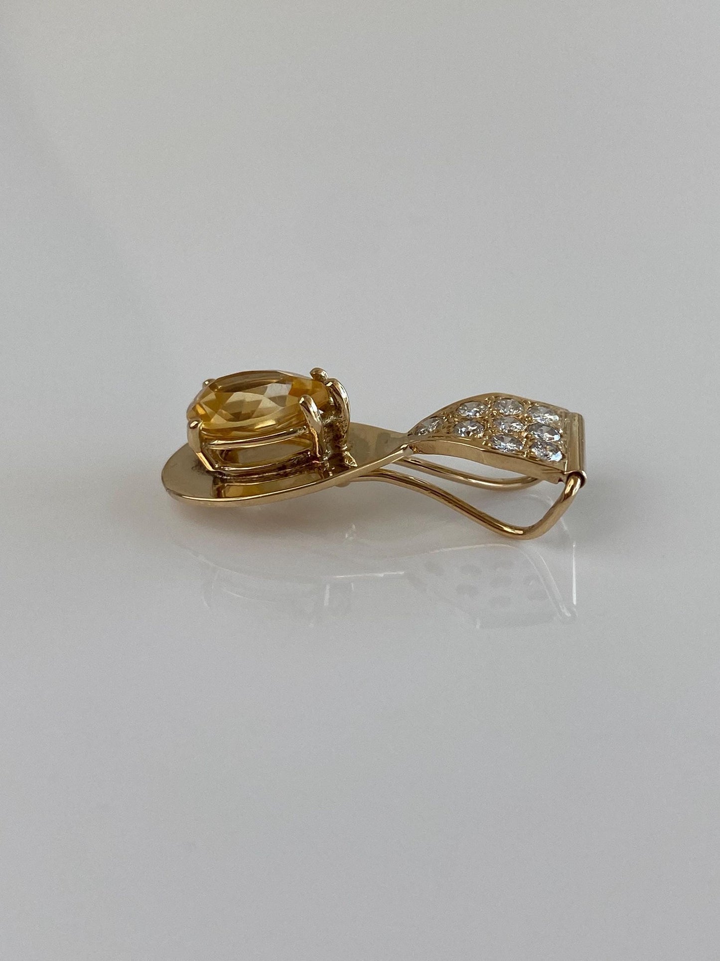 Vintage Solid 14k Yellow Gold Citrine Diamonds Charm
