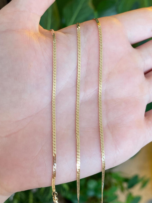 Vintage Solid 14k Yellow Gold Flat Chain Necklace - 18 inches