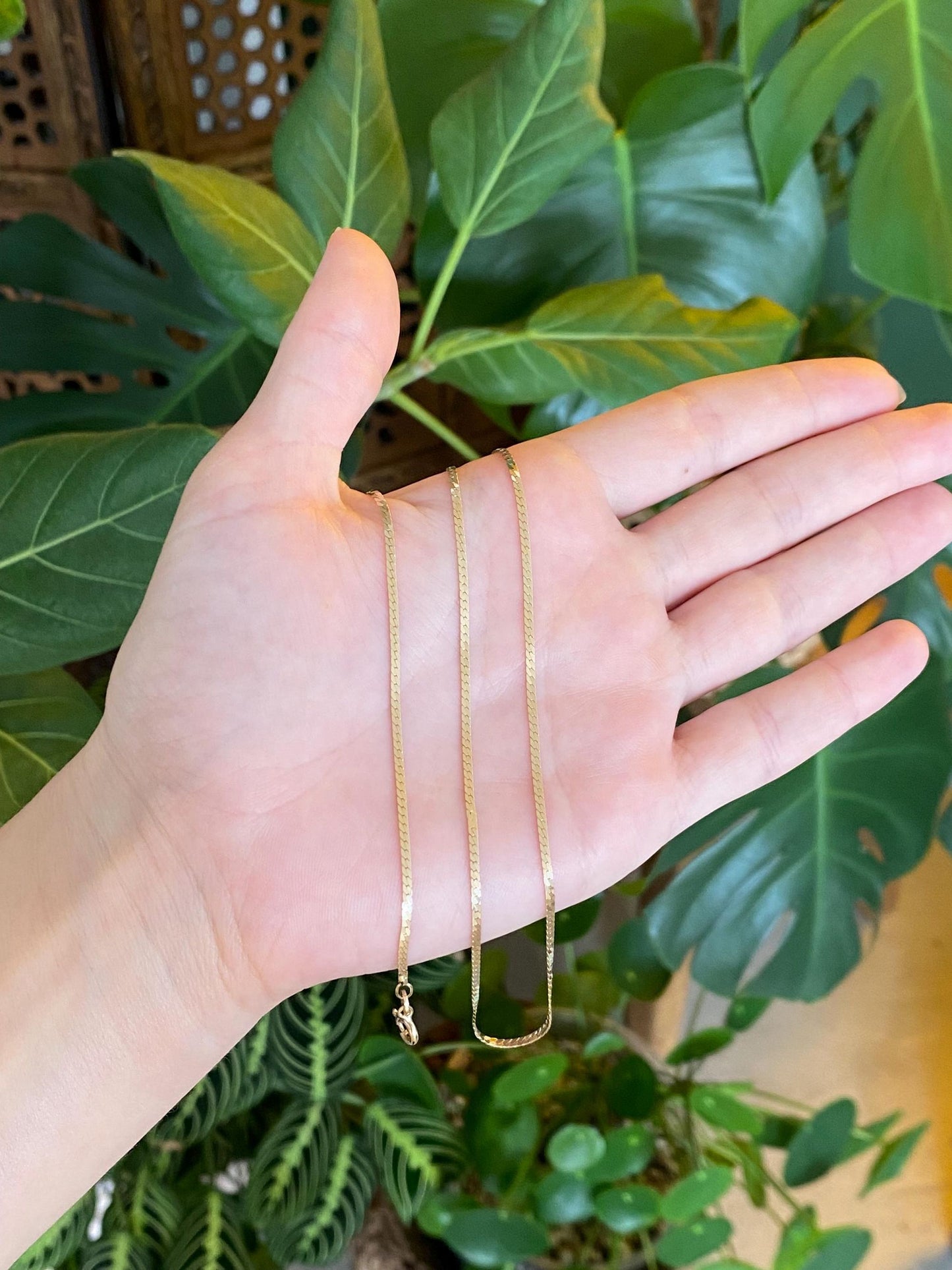Vintage Solid 14k Yellow Gold Flat Chain Necklace - 18 inches
