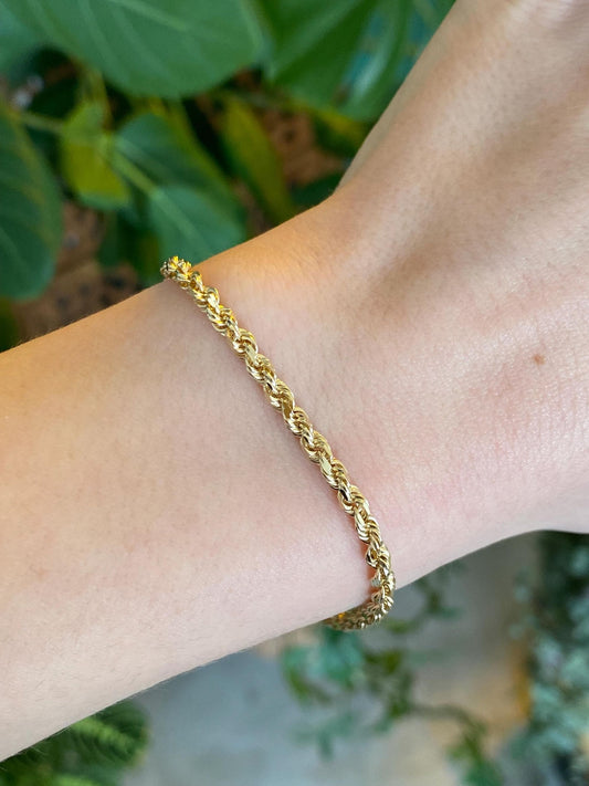 Vintage Solid 14k Yellow Gold Rope Chain Bracelet - 7 inches