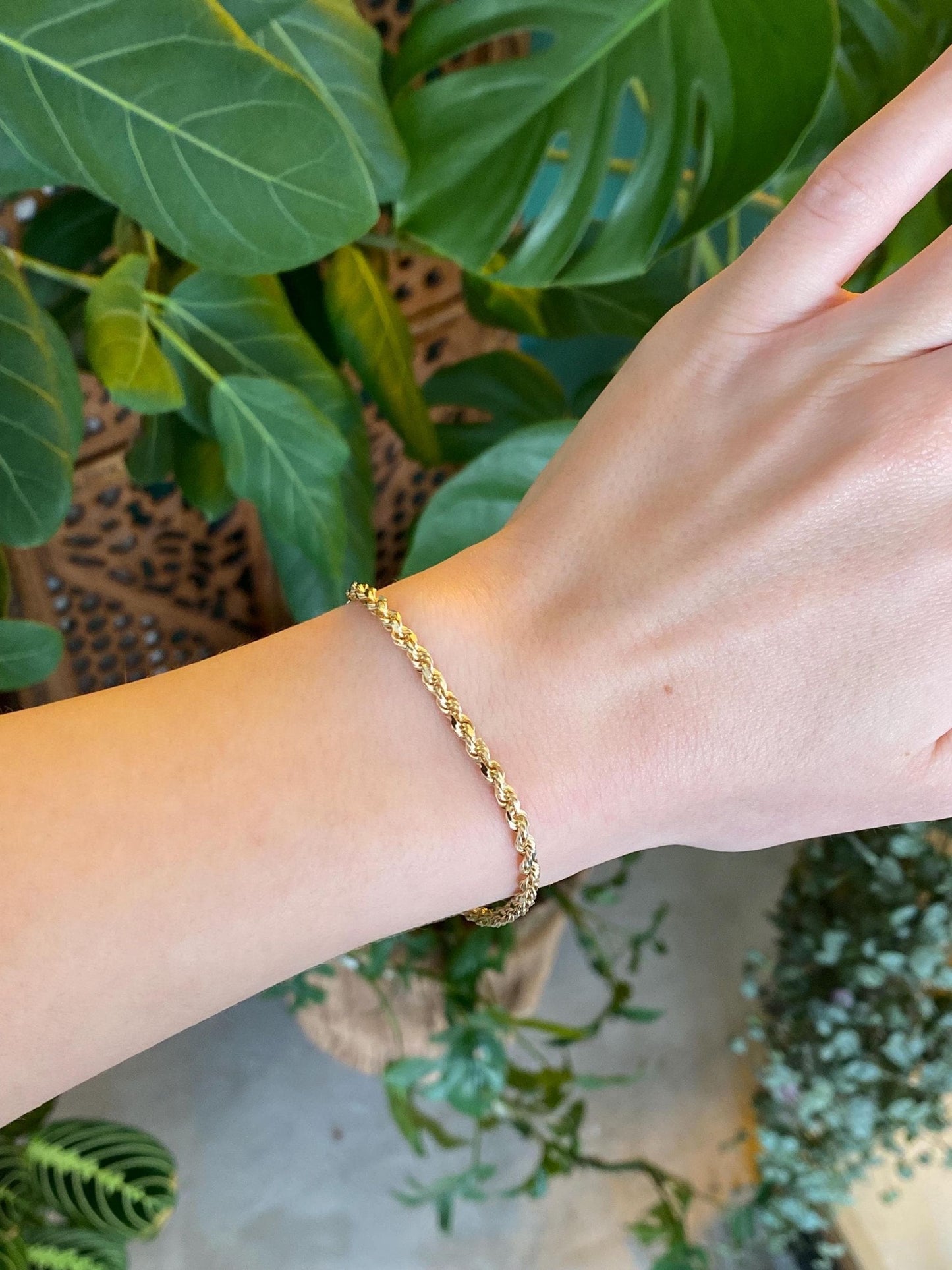 Vintage Solid 14k Yellow Gold Rope Chain Bracelet - 7 inches