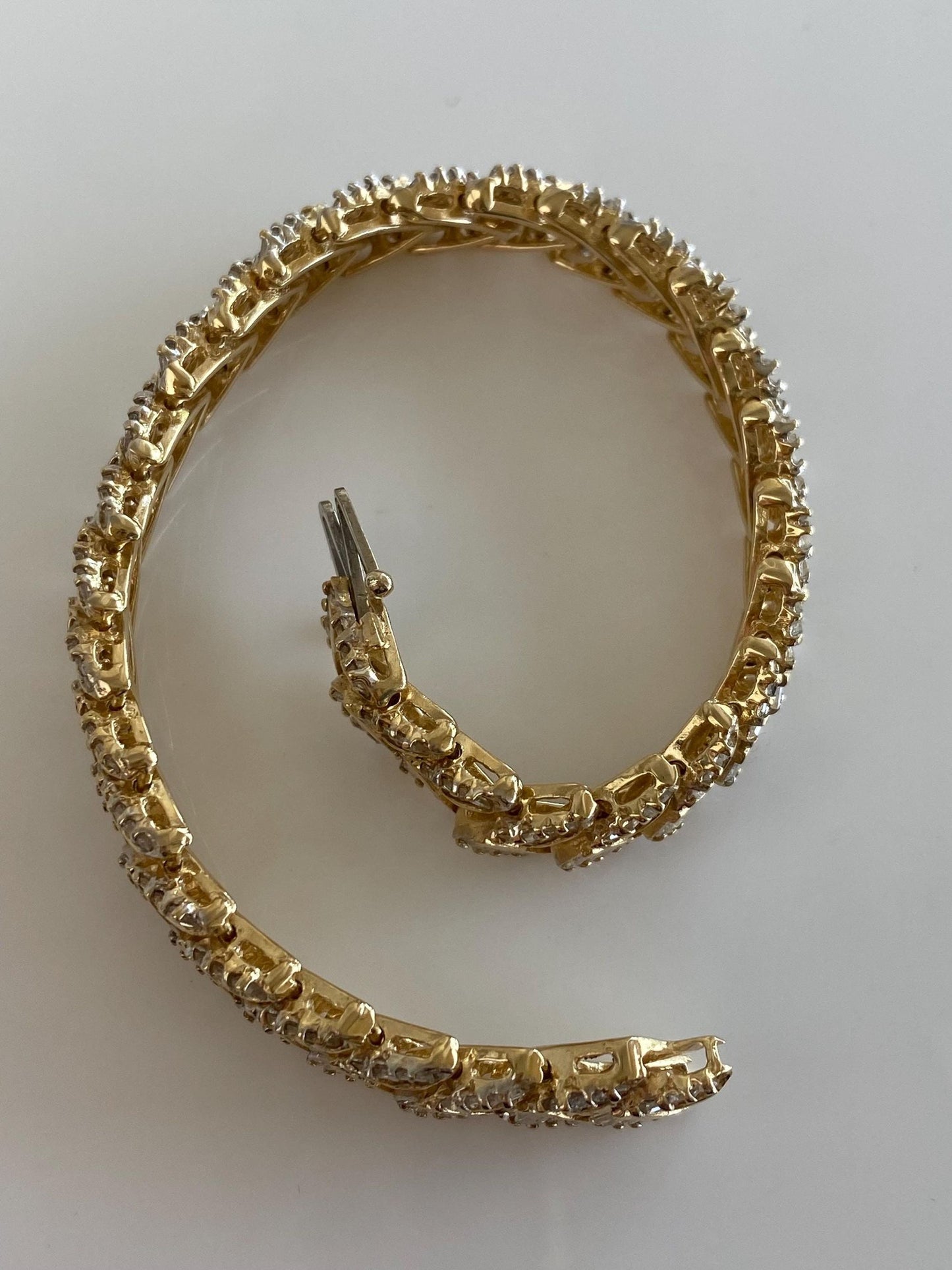 Vintage Solid 14k Yellow Gold Baguette Diamond Link Bracelet - 7.25 Inches