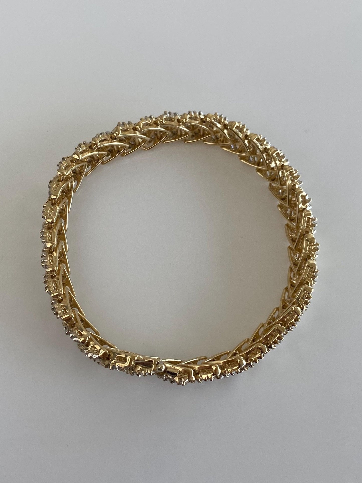Vintage Solid 14k Yellow Gold Baguette Diamond Link Bracelet - 7.25 Inches