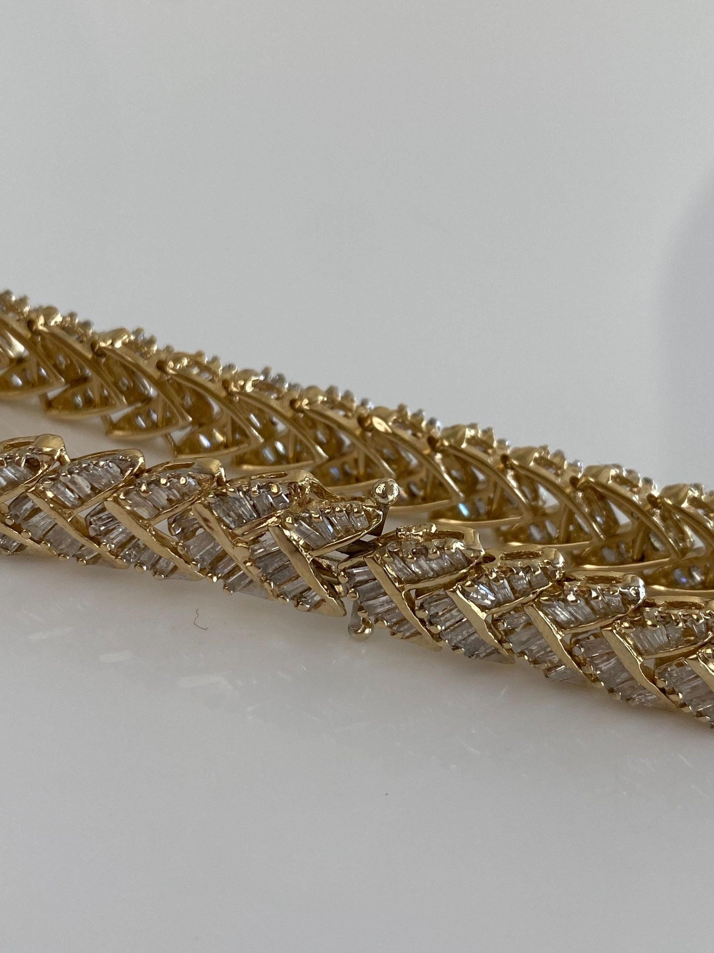 Vintage Solid 14k Yellow Gold Baguette Diamond Link Bracelet - 7.25 Inches