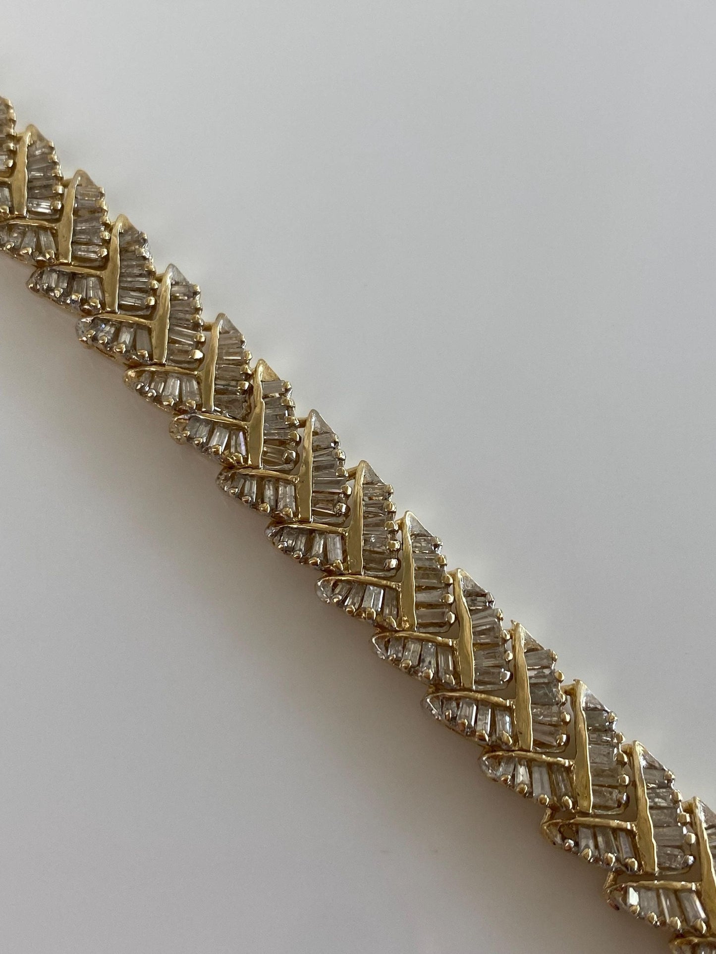 Vintage Solid 14k Yellow Gold Baguette Diamond Link Bracelet - 7.25 Inches