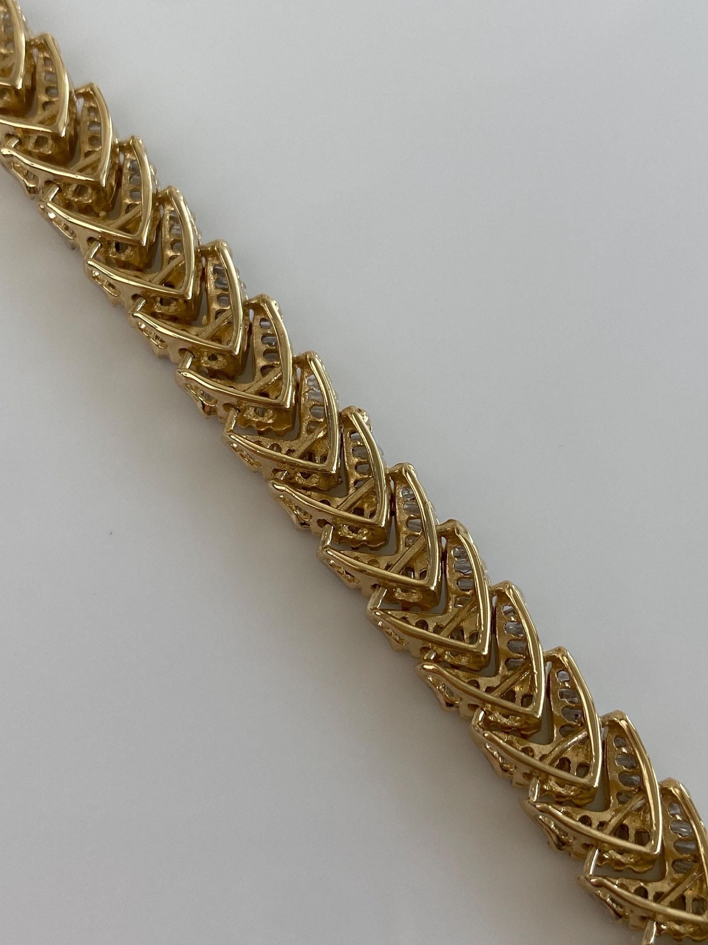 Vintage Solid 14k Yellow Gold Baguette Diamond Link Bracelet - 7.25 Inches