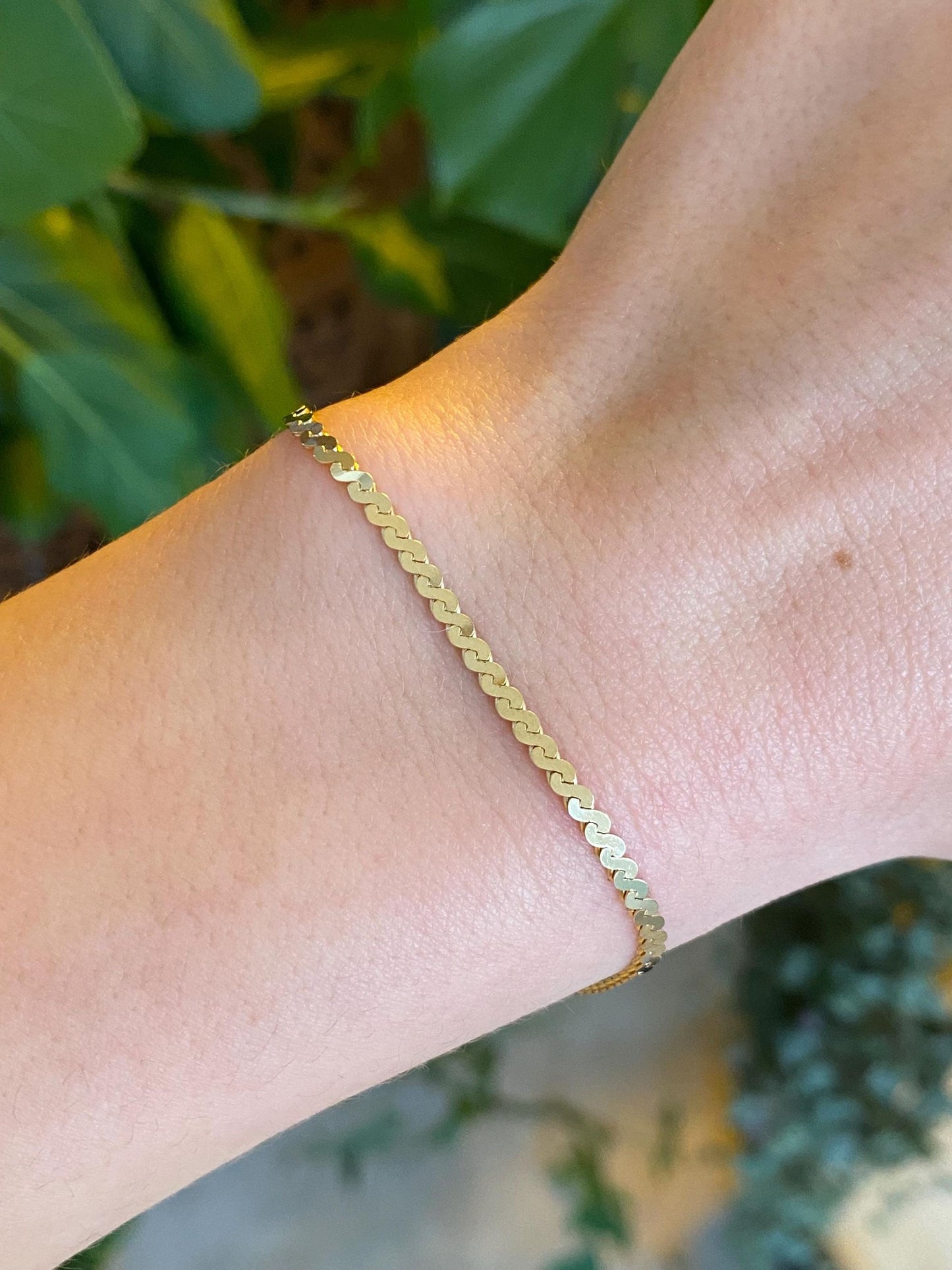 Vintage Solid 14k Yellow Gold Serpentine Chain Bracelet - 6.75 inches