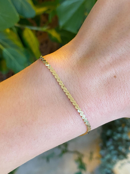 Vintage Solid 14k Yellow Gold Serpentine Chain Bracelet - 6.75 inches