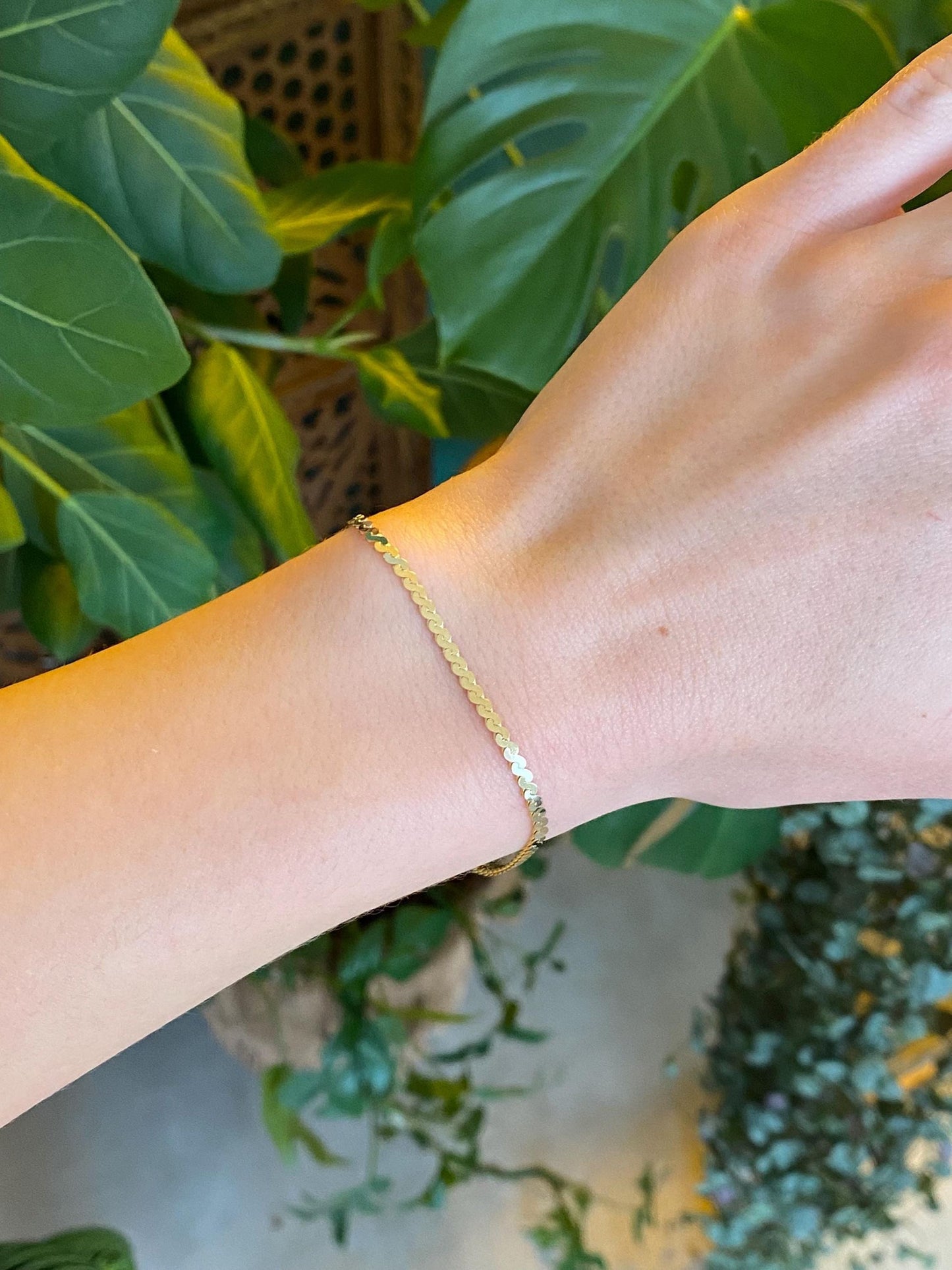 Vintage Solid 14k Yellow Gold Serpentine Chain Bracelet - 6.75 inches