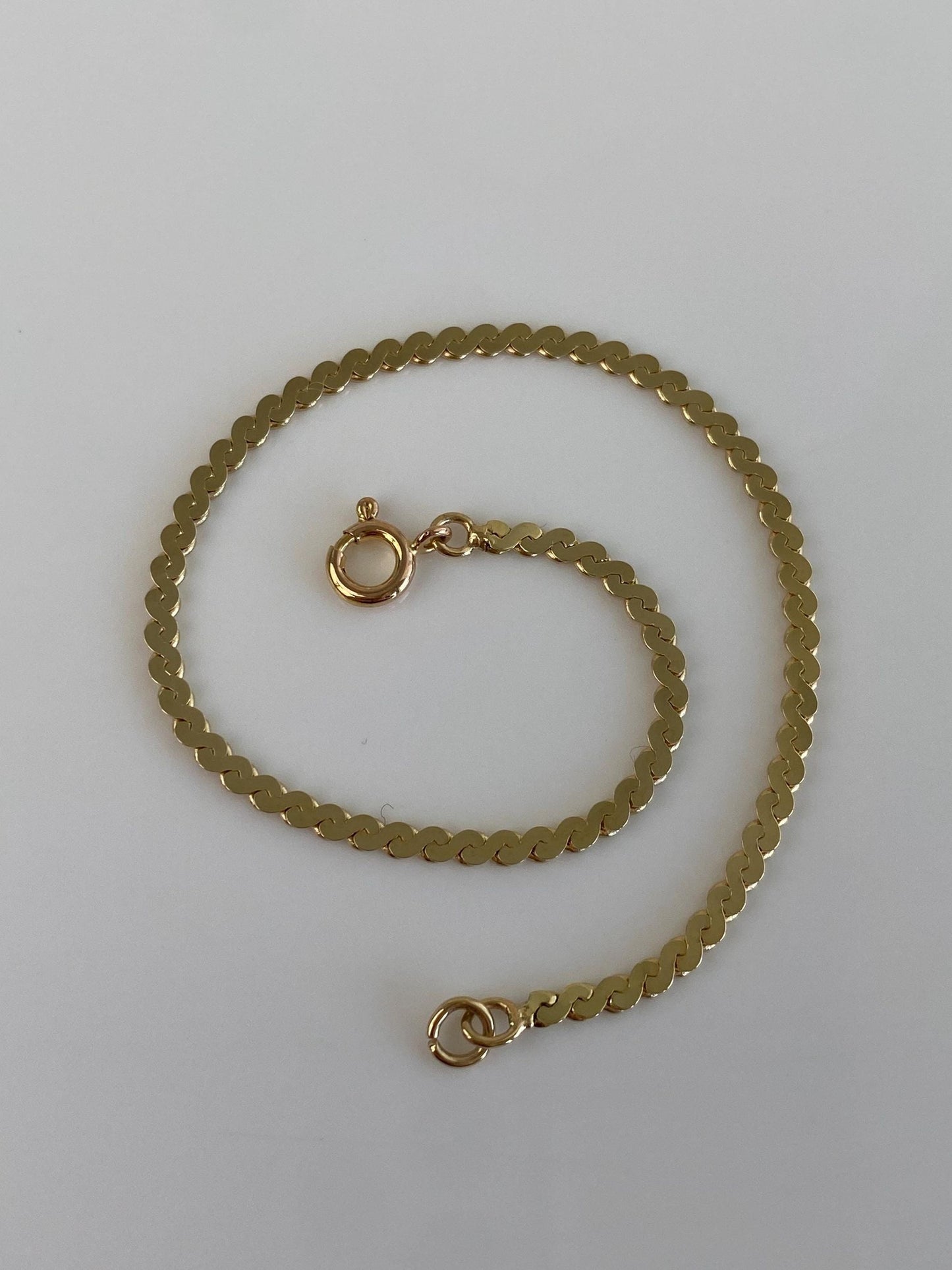 Vintage Solid 14k Yellow Gold Serpentine Chain Bracelet - 6.75 inches