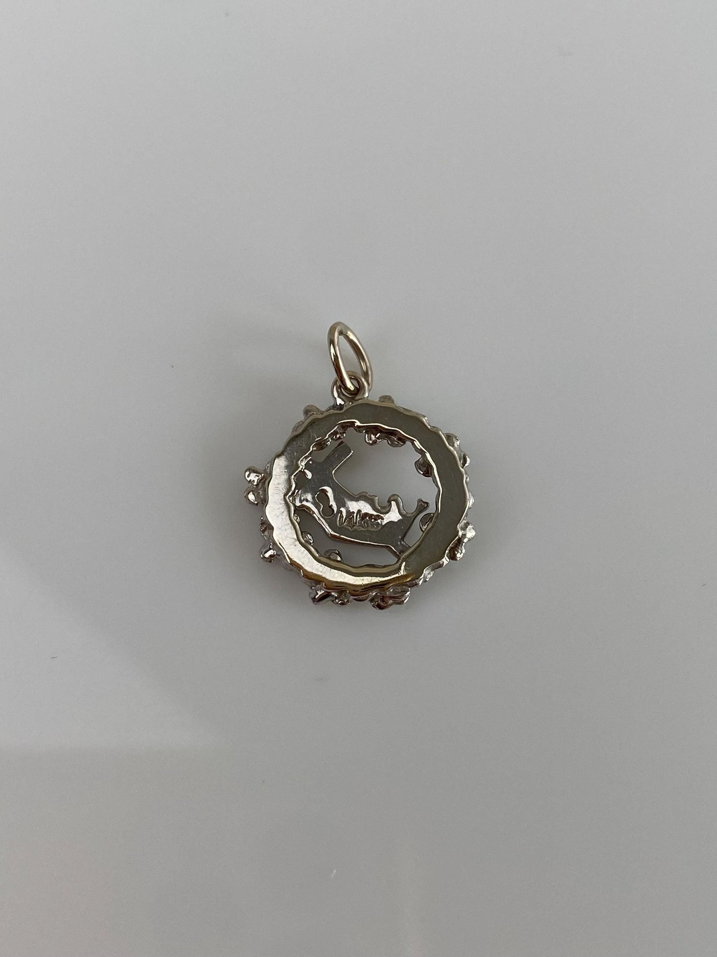 Vintage Solid 14k White Gold Crown Cross Flower Wreath Charm