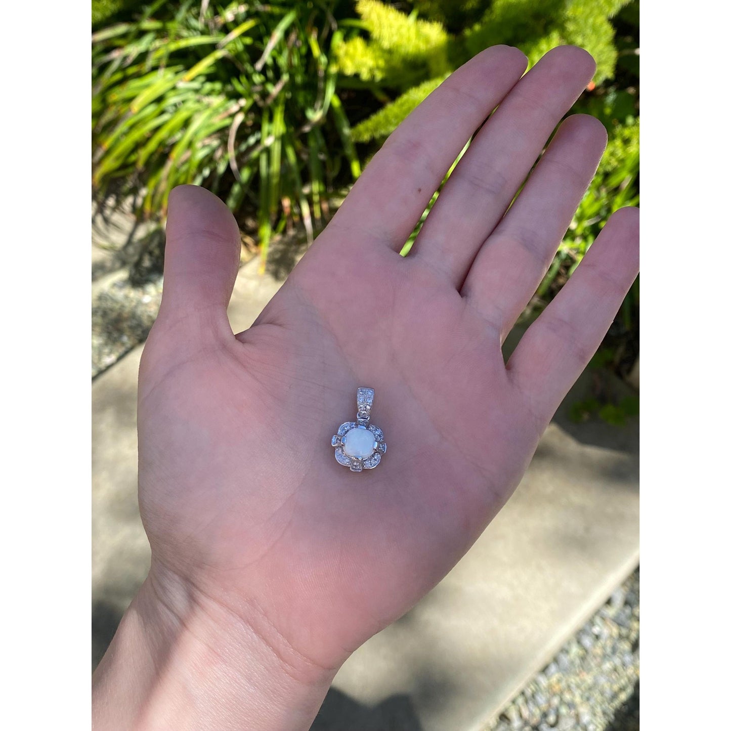 Vintage Solid 10k White Gold Diamond Opal Charm