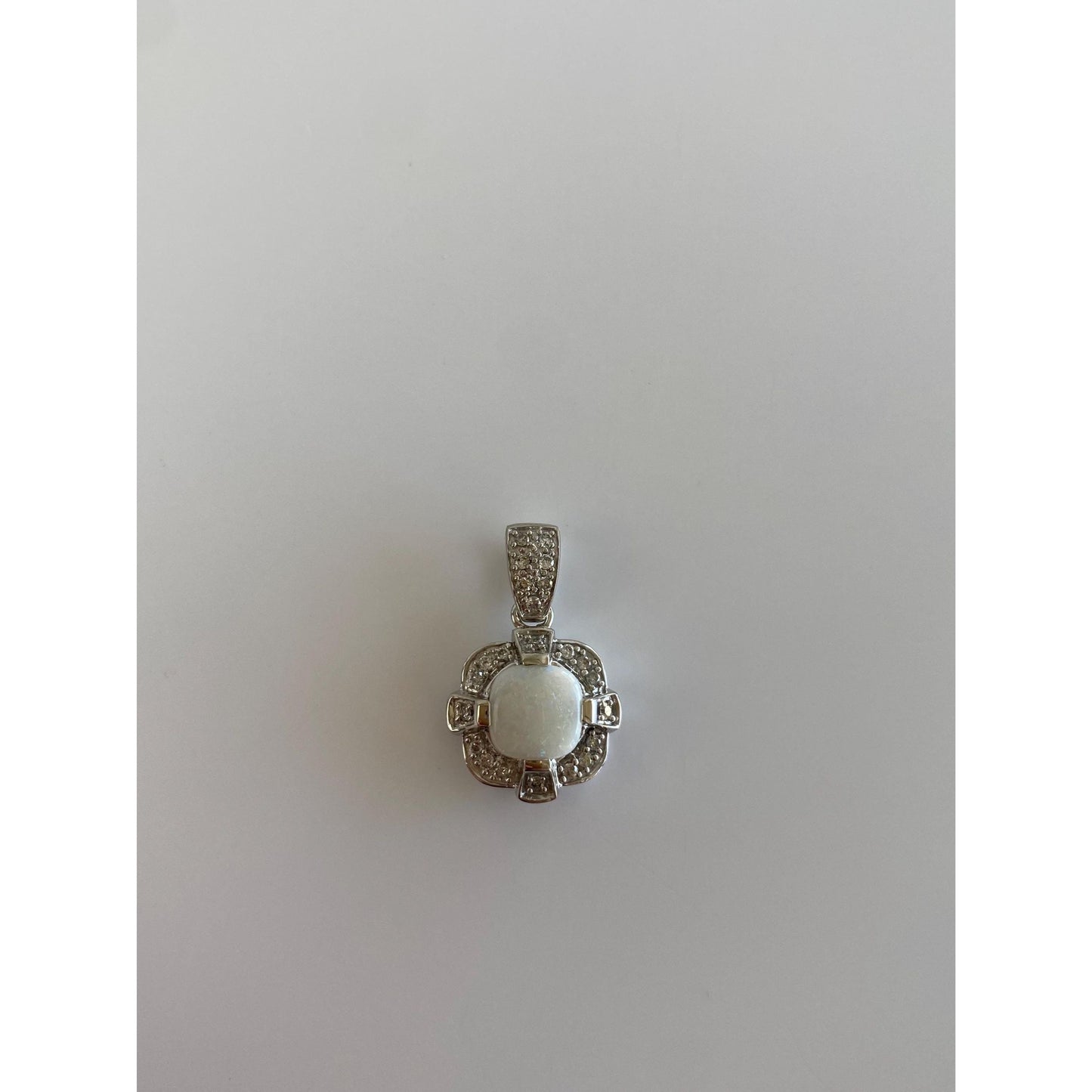 Vintage Solid 10k White Gold Diamond Opal Charm