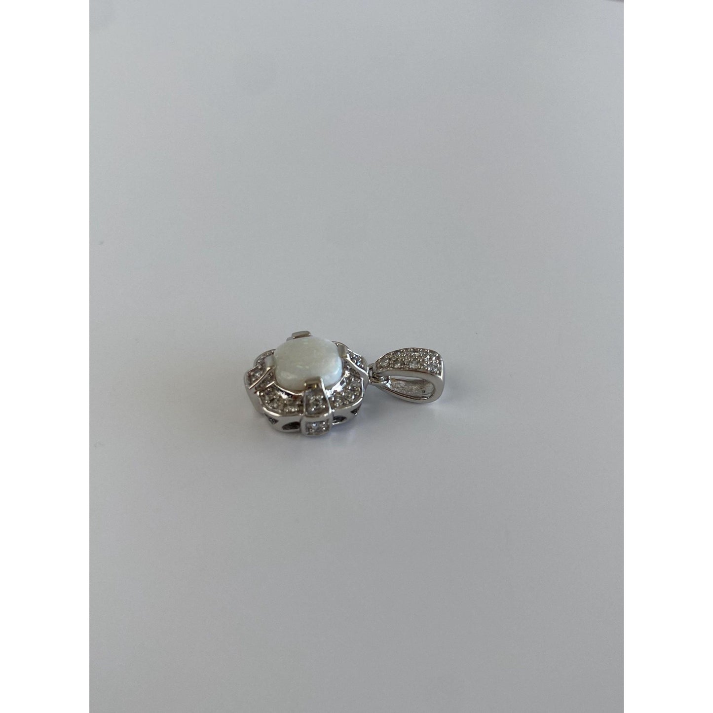 Vintage Solid 10k White Gold Diamond Opal Charm