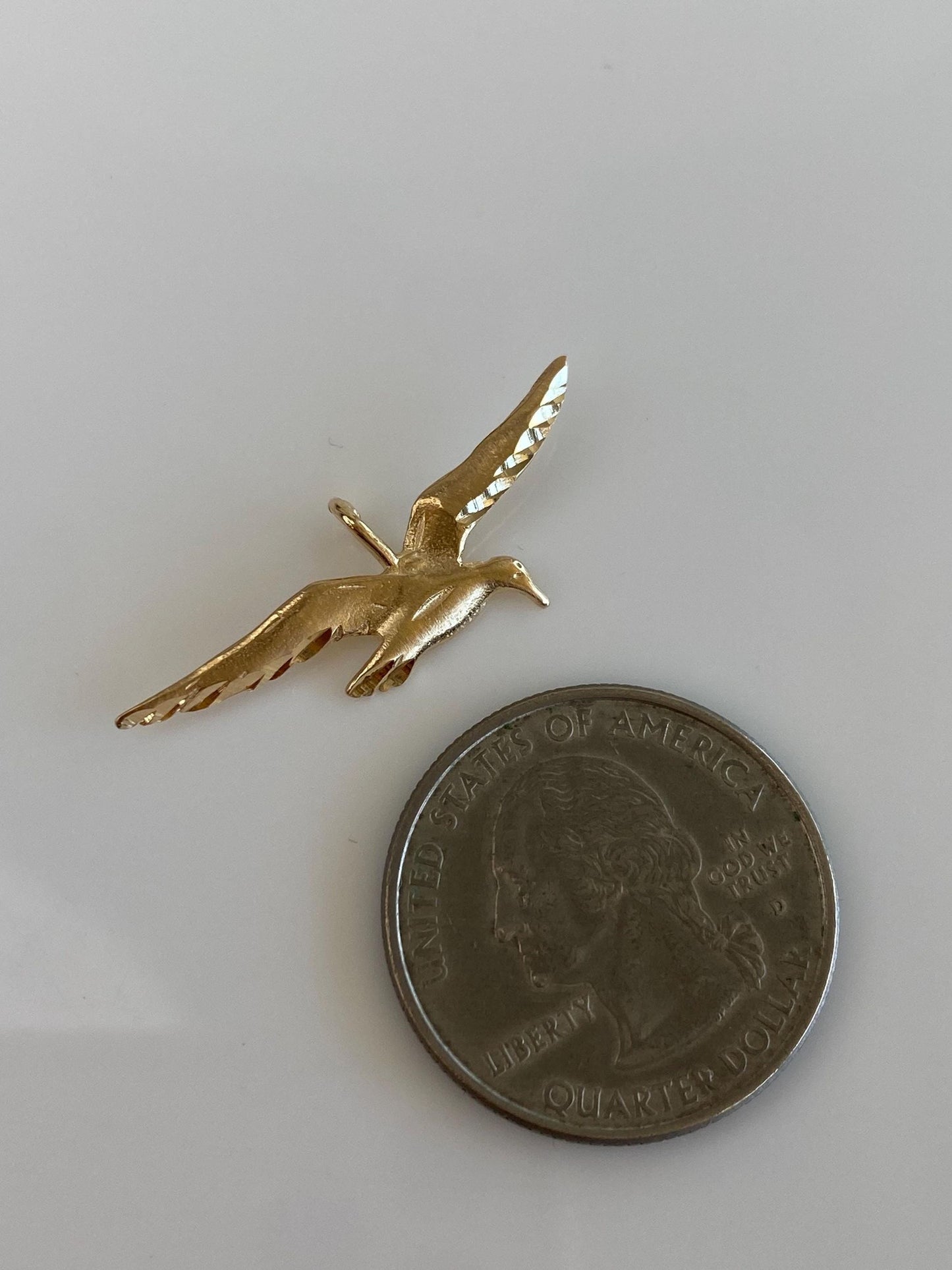 Vintage Solid 14k Yellow Gold Diamond Cut Bird Charm