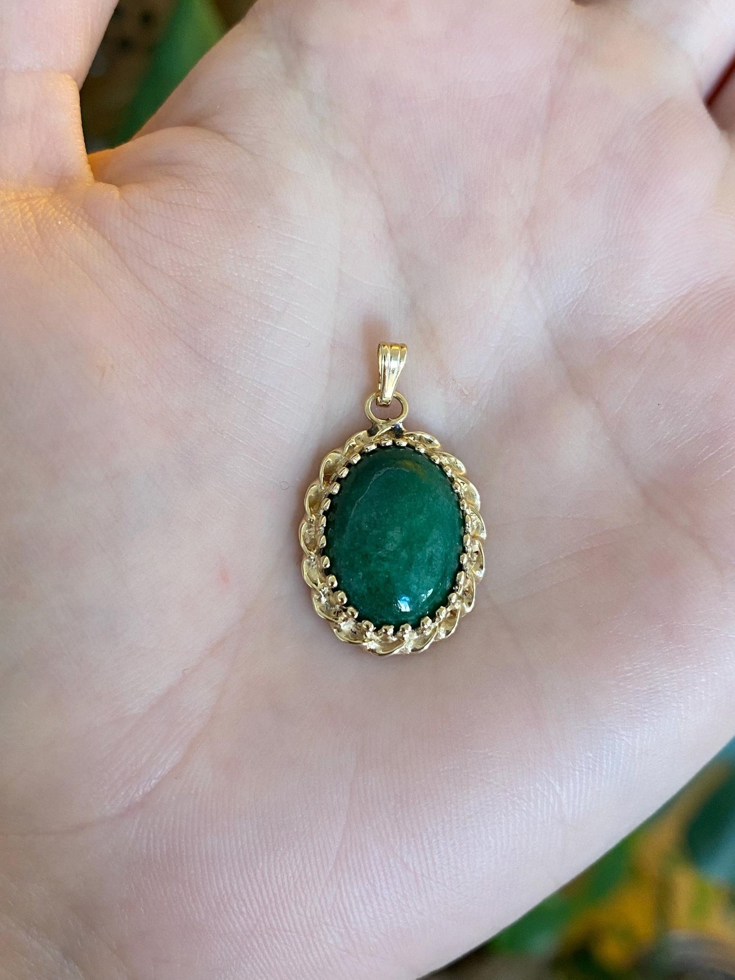 Vintage Solid 14k Yellow Gold Green Stone Charm