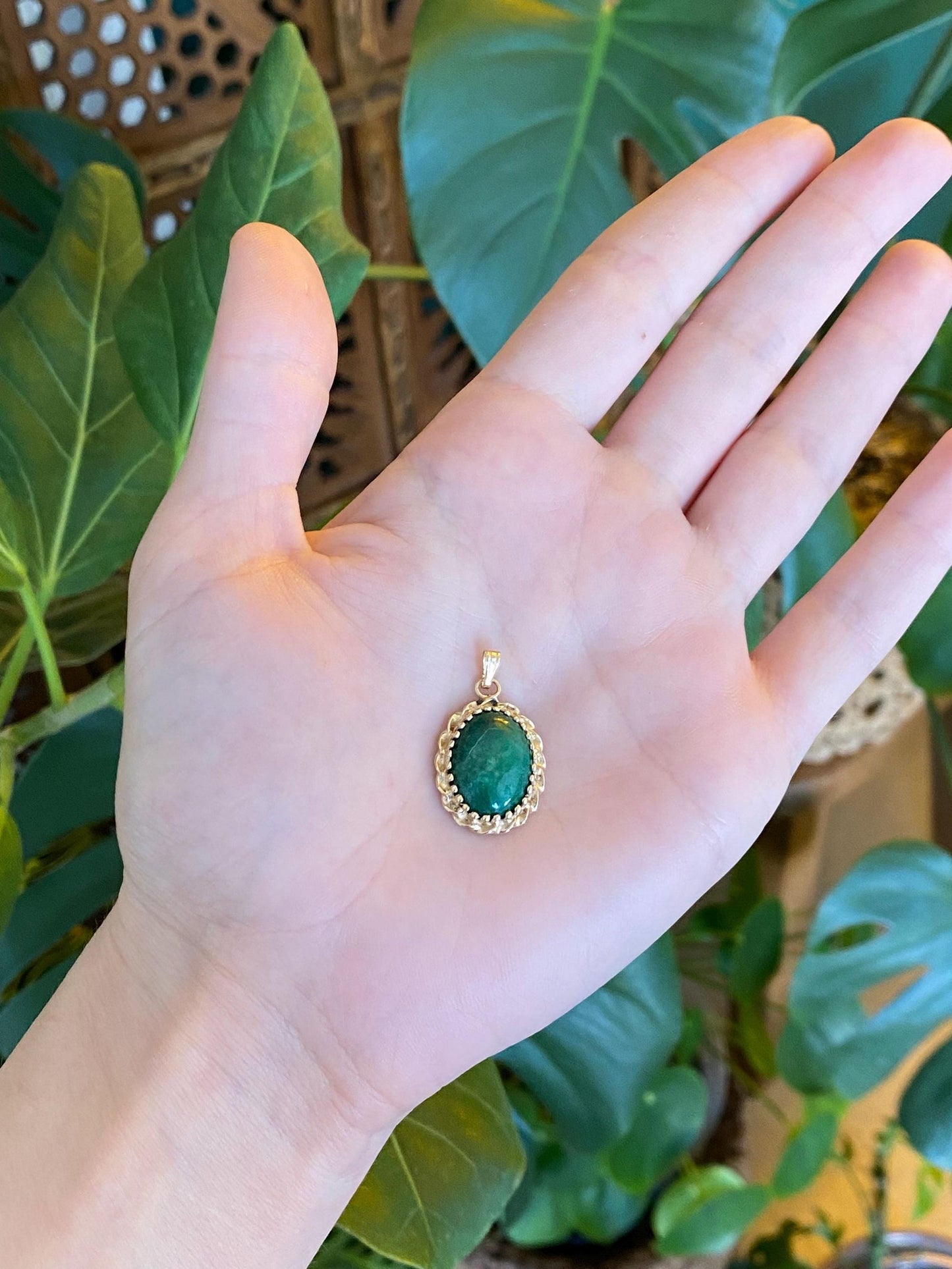 Vintage Solid 14k Yellow Gold Green Stone Charm