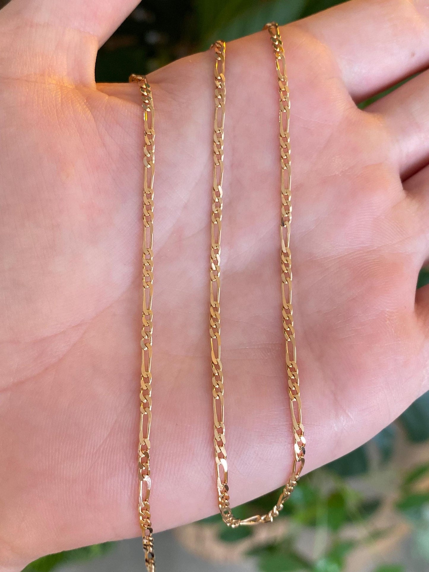 Vintage Solid 14k Yellow Gold Slim Figaro Chain Necklace - 20 inches