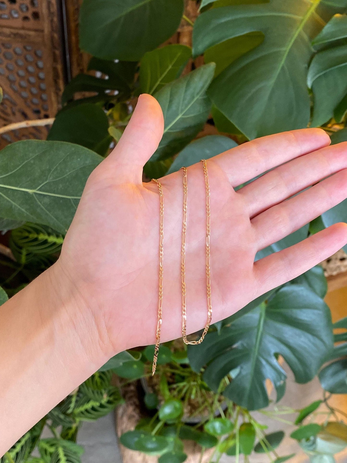 Vintage Solid 14k Yellow Gold Slim Figaro Chain Necklace - 20 inches