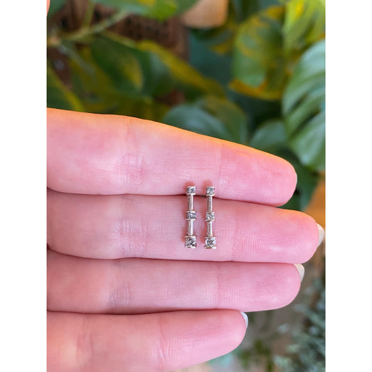 Vintage Solid 10k White Gold Diamond Row Stud Earrings