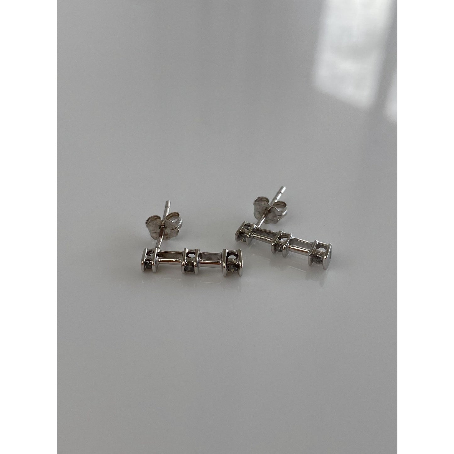 Vintage Solid 10k White Gold Diamond Row Stud Earrings