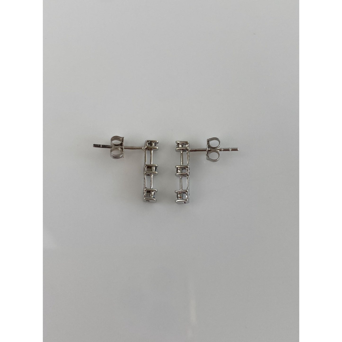 Vintage Solid 10k White Gold Diamond Row Stud Earrings