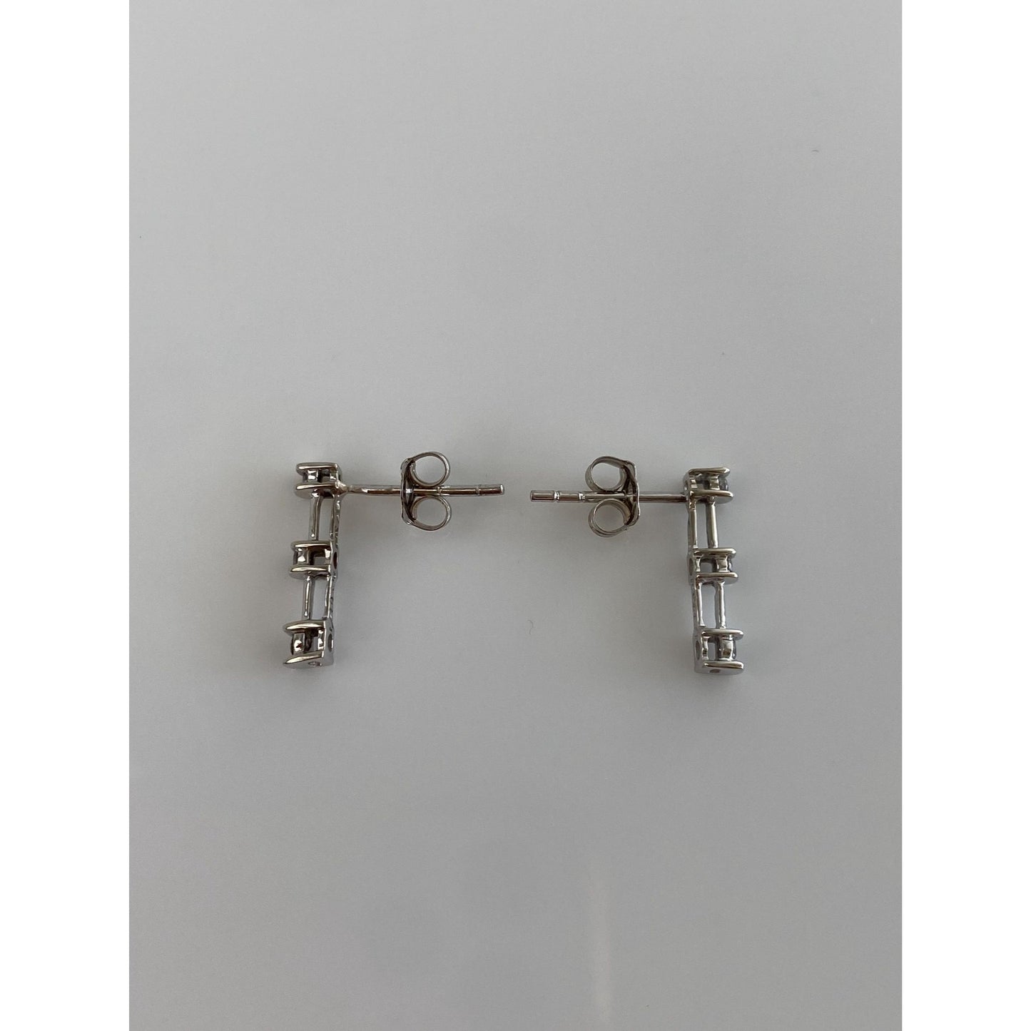 Vintage Solid 10k White Gold Diamond Row Stud Earrings