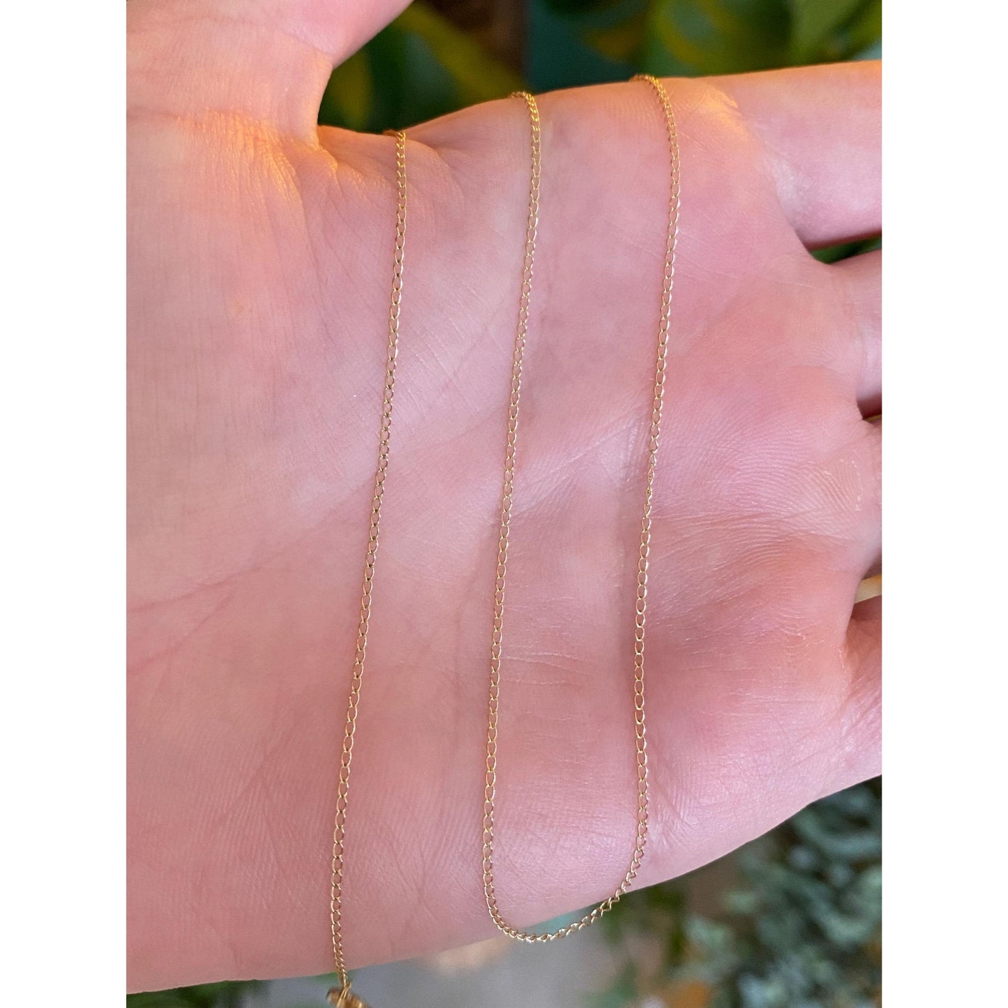 Vintage Solid 14k Yellow Gold Dainty Elongated Curb Chain Necklace - 16.25 inches