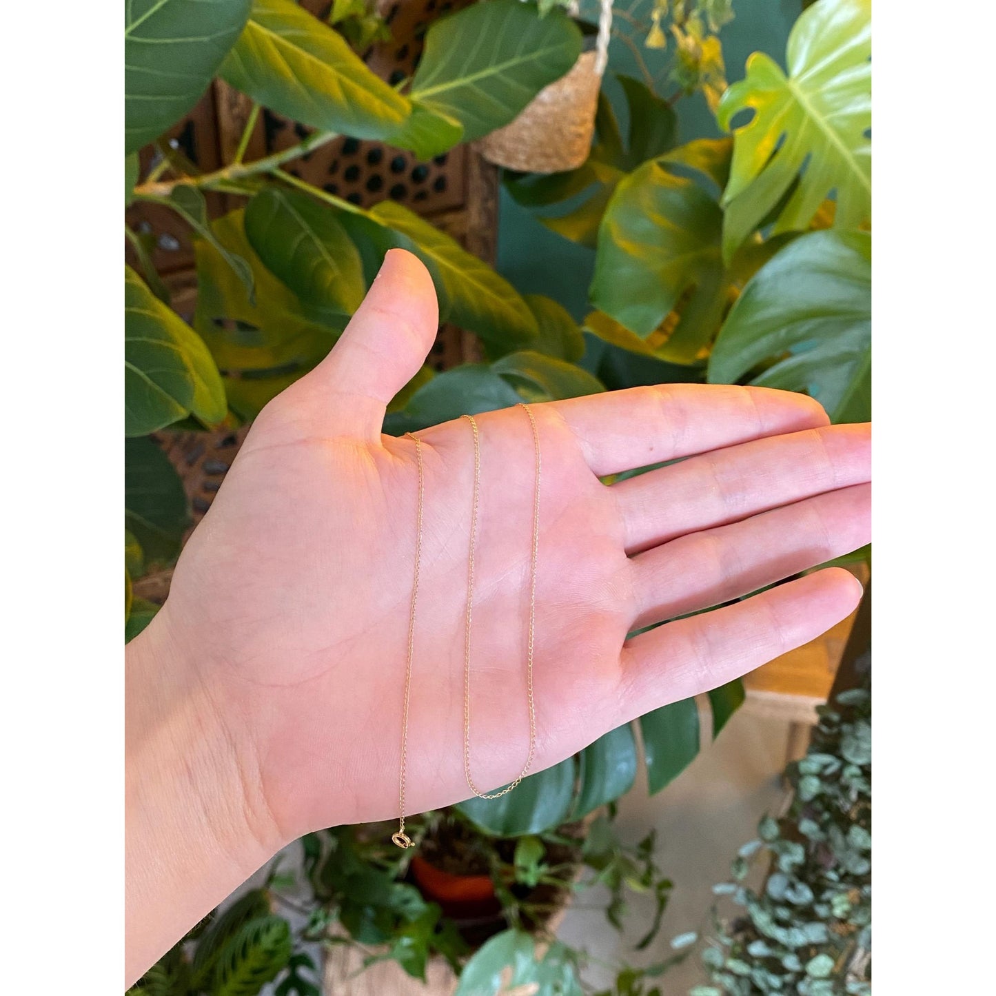 Vintage Solid 14k Yellow Gold Dainty Elongated Curb Chain Necklace - 16.25 inches