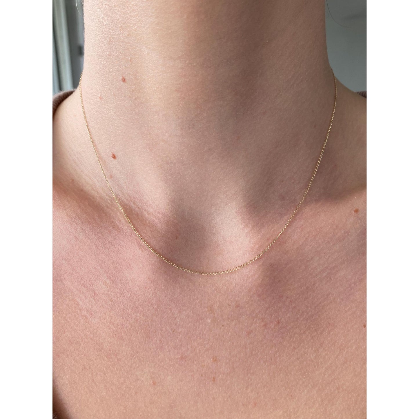 Vintage Solid 14k Yellow Gold Dainty Elongated Curb Chain Necklace - 16.25 inches