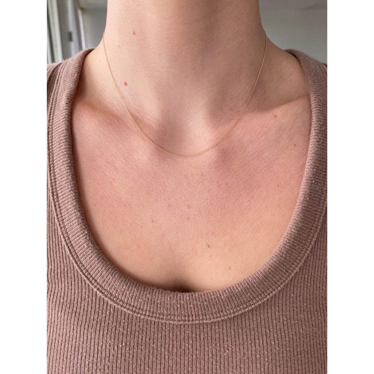 Vintage Solid 14k Yellow Gold Dainty Elongated Curb Chain Necklace - 16.25 inches