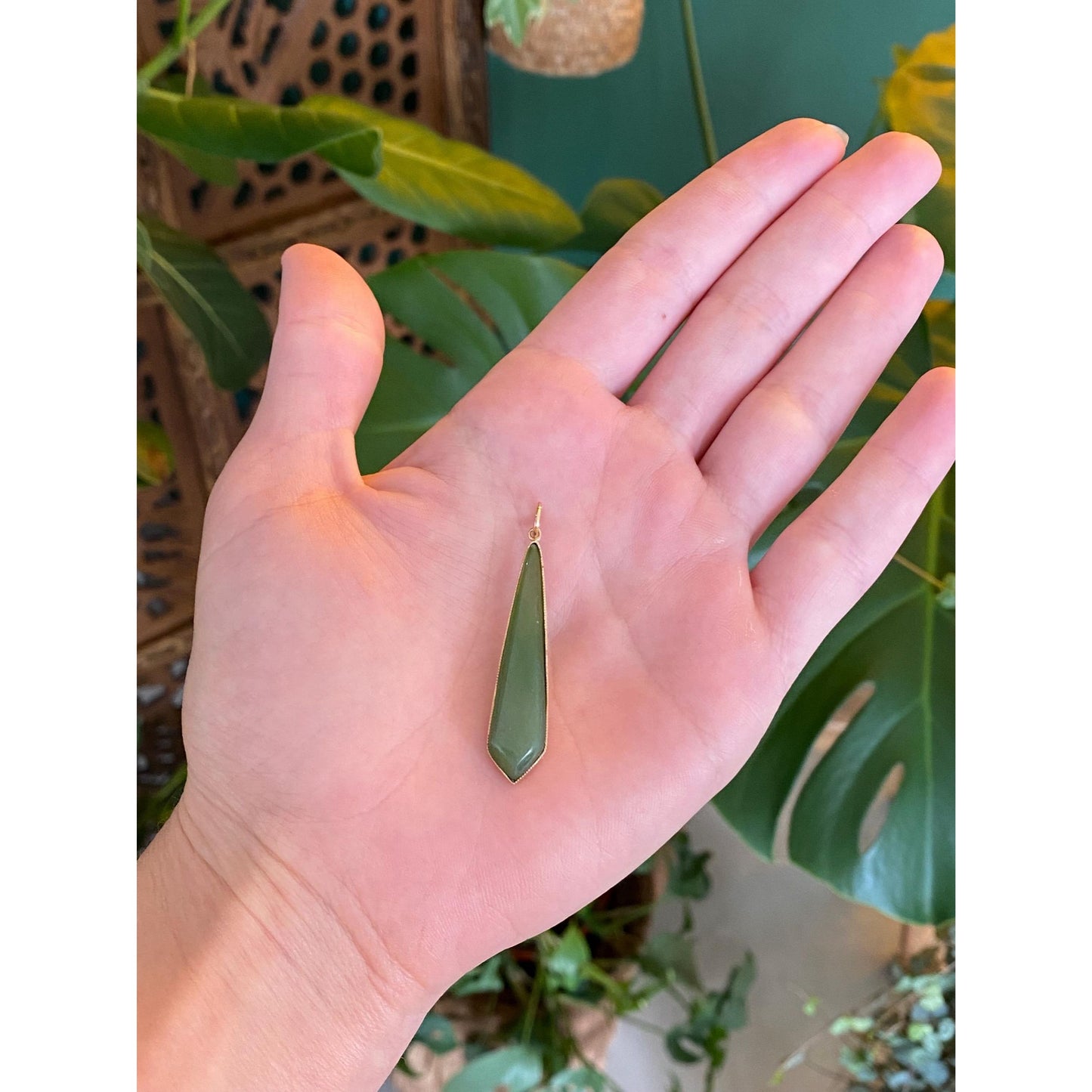 Vintage Solid 10k Yellow Gold Nephrite Charm