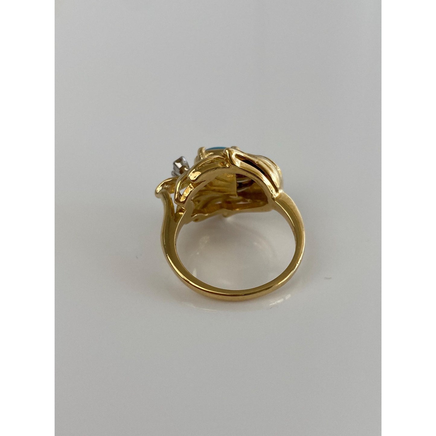 Vintage Solid 18k Yellow Gold Turquoise Clear Sapphire Ring - Size 6.75