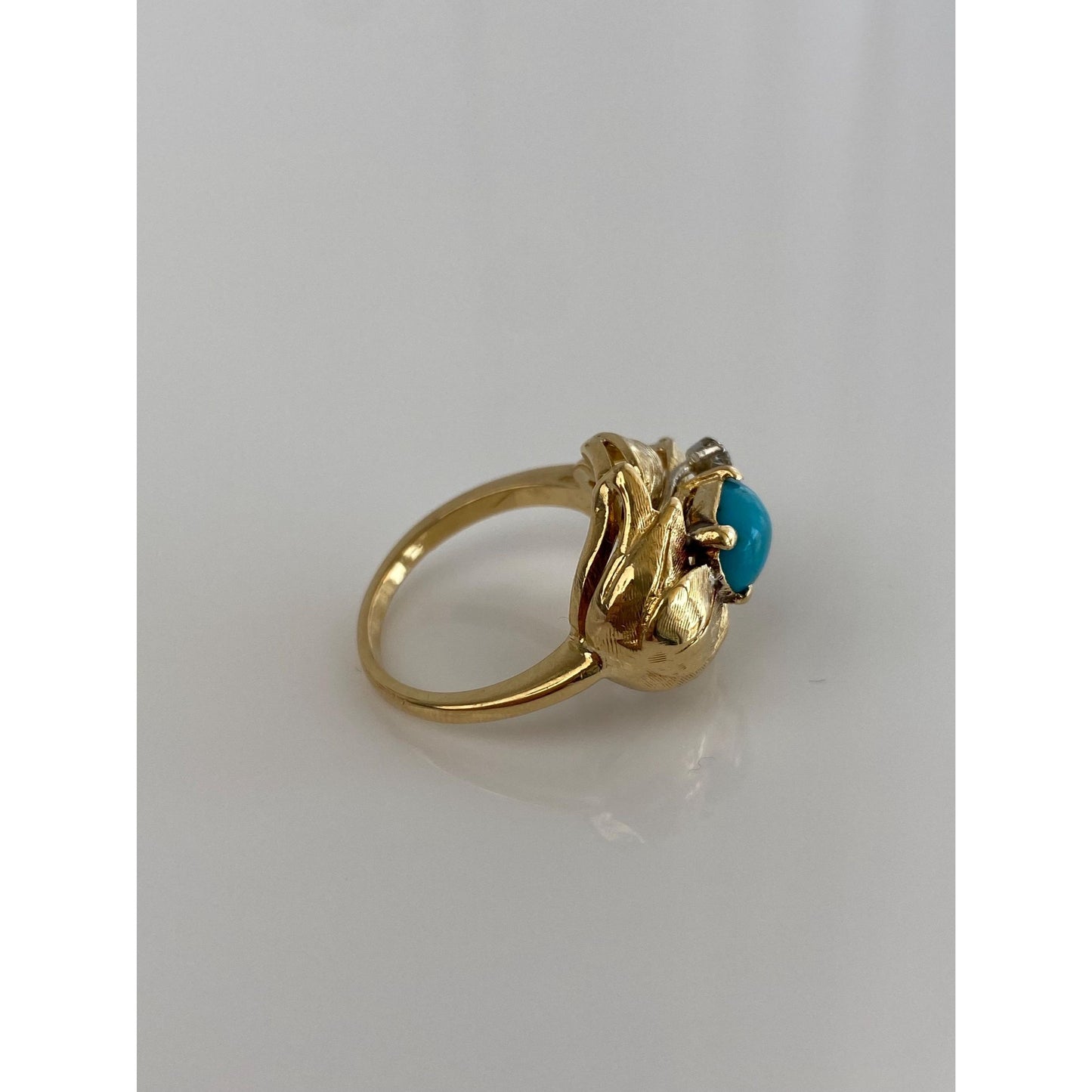 Vintage Solid 18k Yellow Gold Turquoise Clear Sapphire Ring - Size 6.75