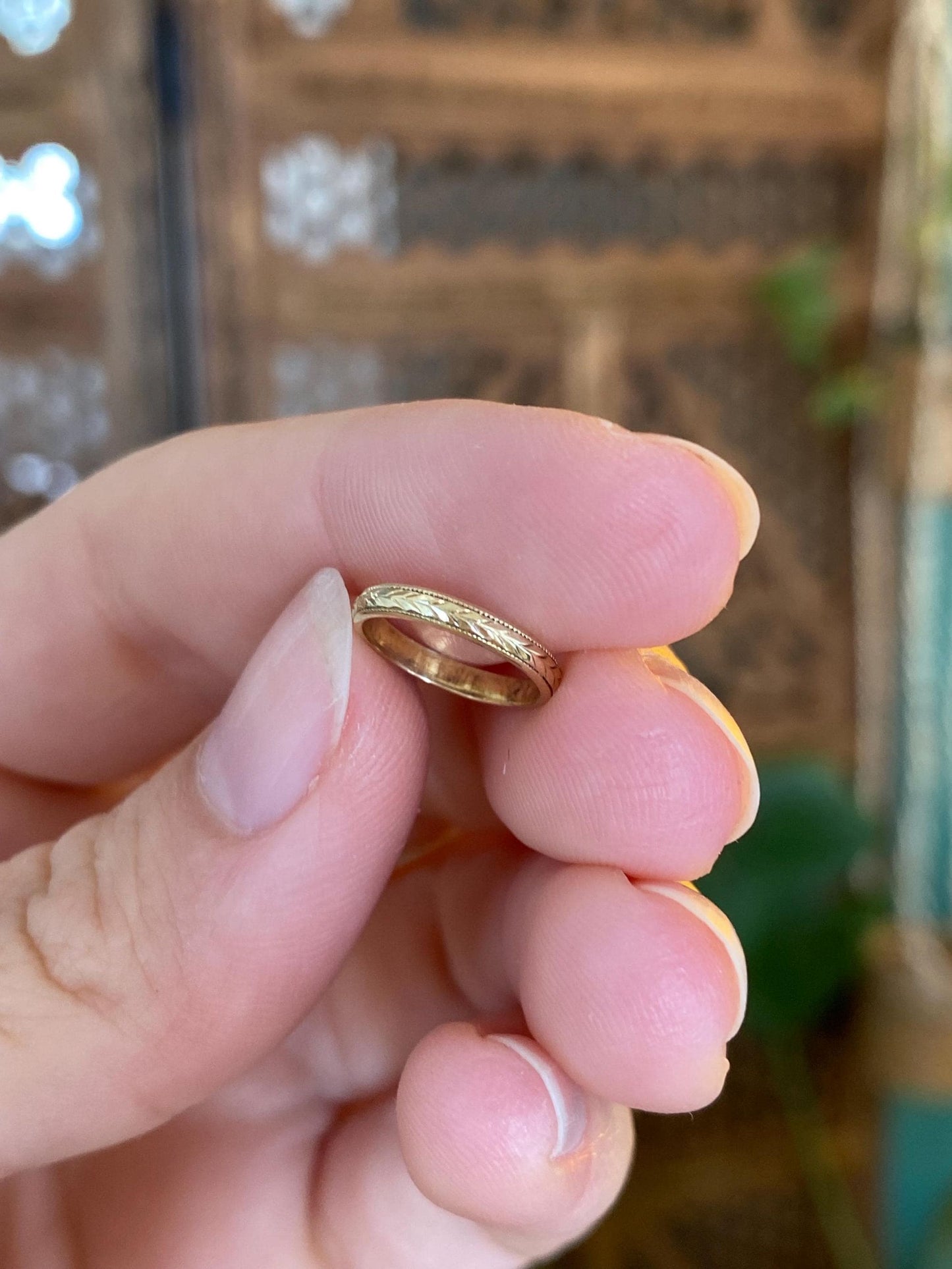 Vintage Solid 14k Yellow Gold Designed Baby Ring Band