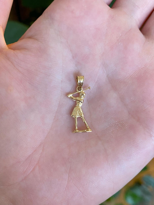 Vintage Solid 14k Yellow Gold Female Golfer Charm