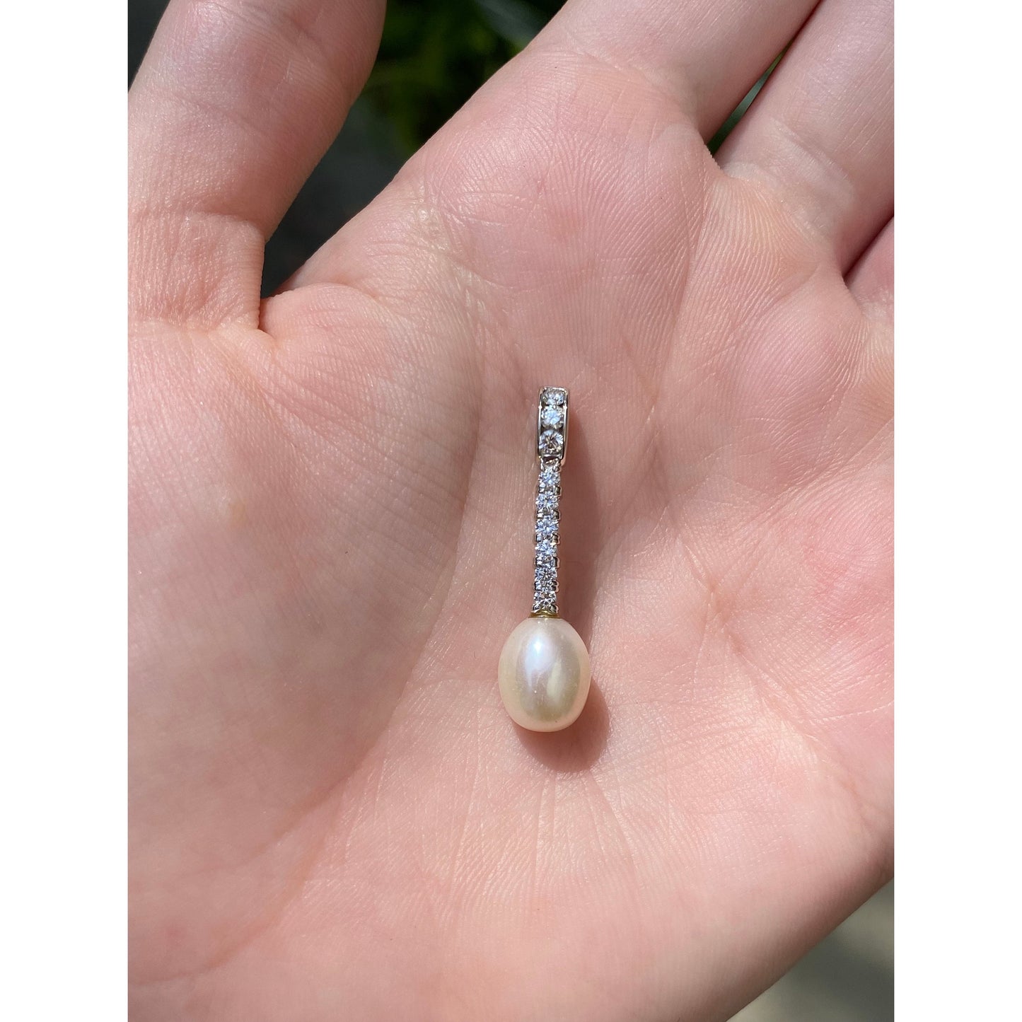 Vintage Solid 14k White Gold Diamond Pearl Charm