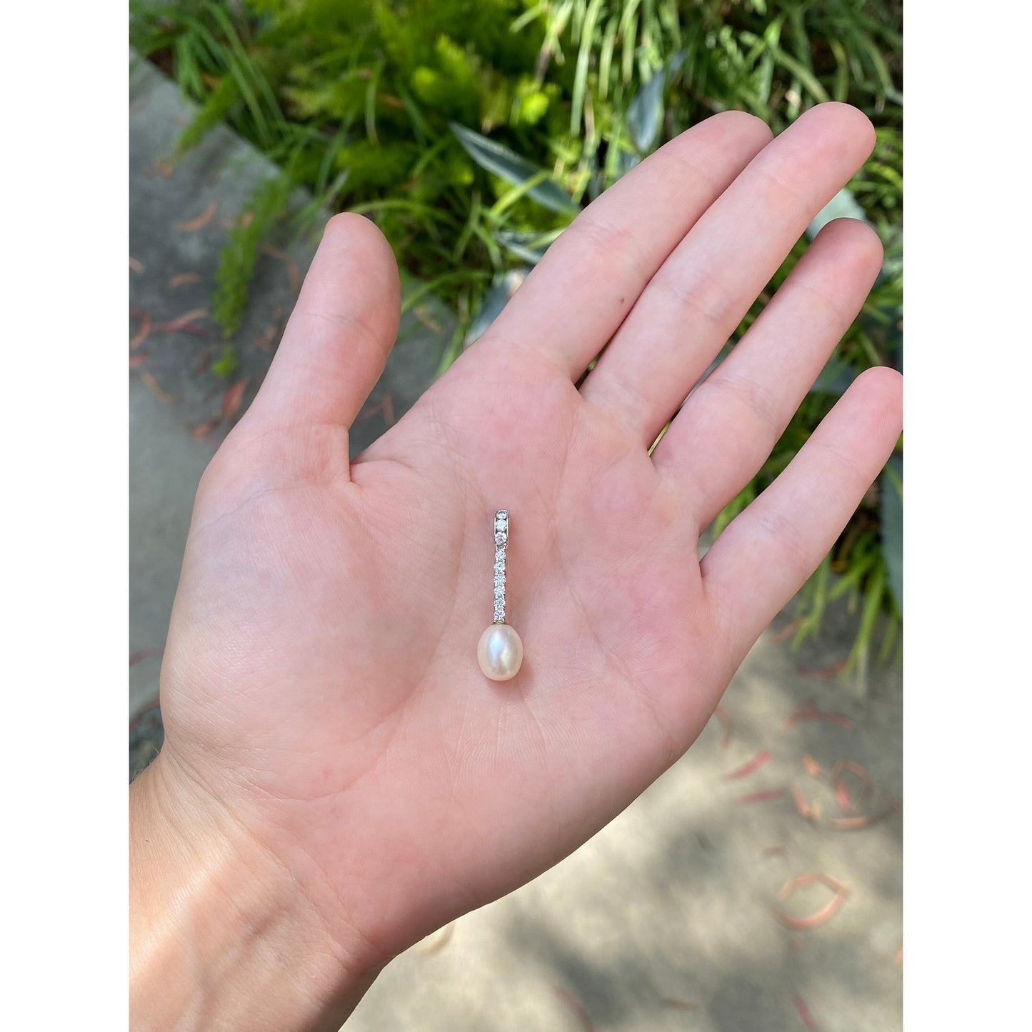 Vintage Solid 14k White Gold Diamond Pearl Charm