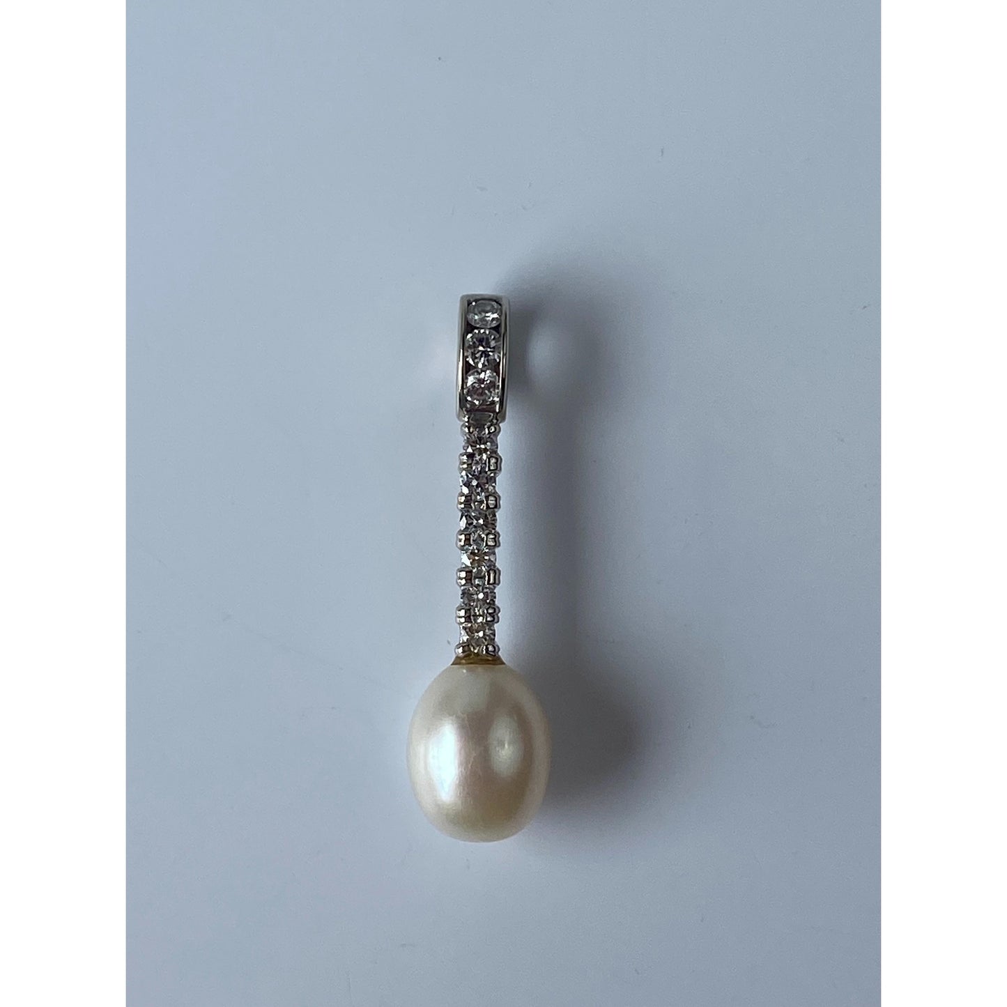 Vintage Solid 14k White Gold Diamond Pearl Charm