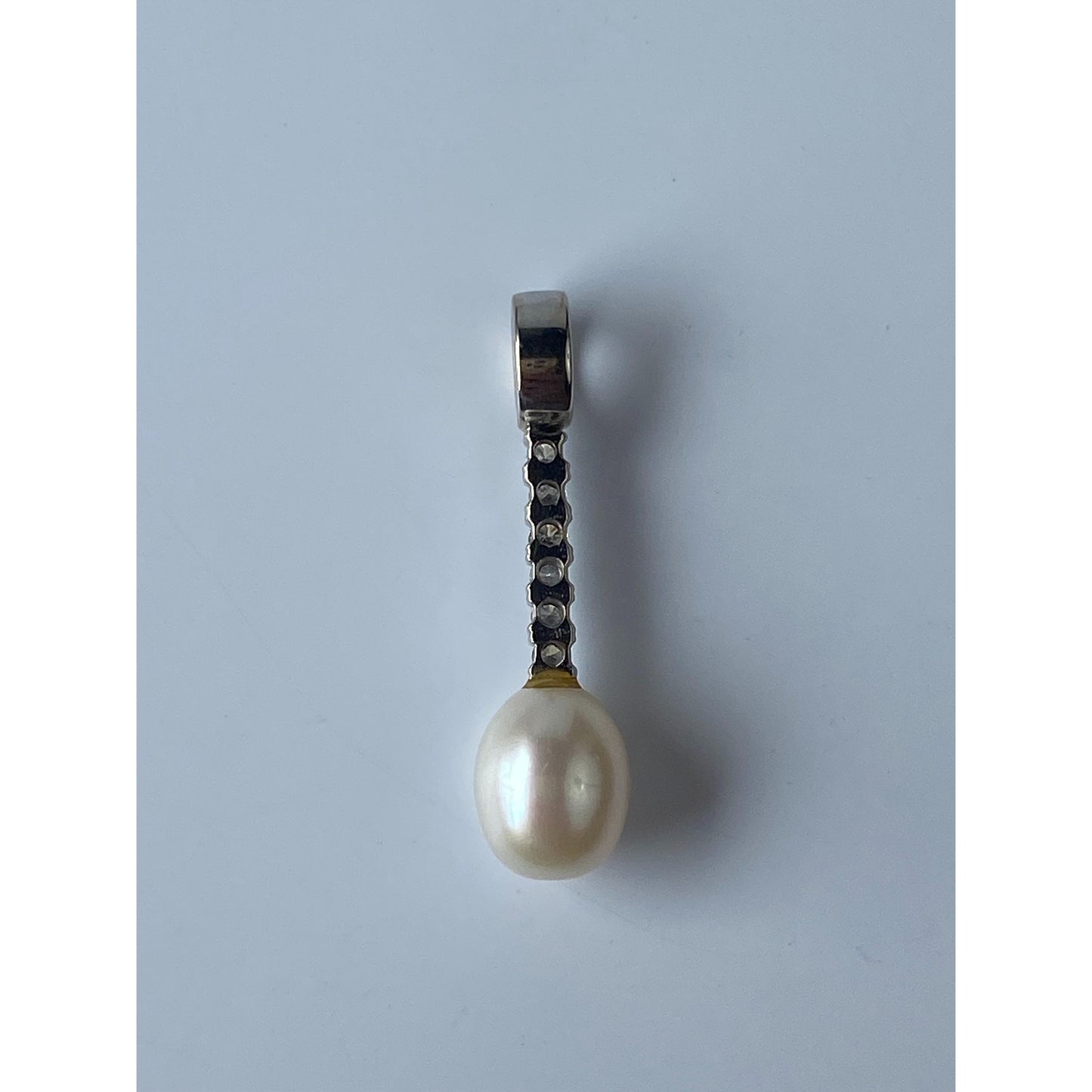 Vintage Solid 14k White Gold Diamond Pearl Charm