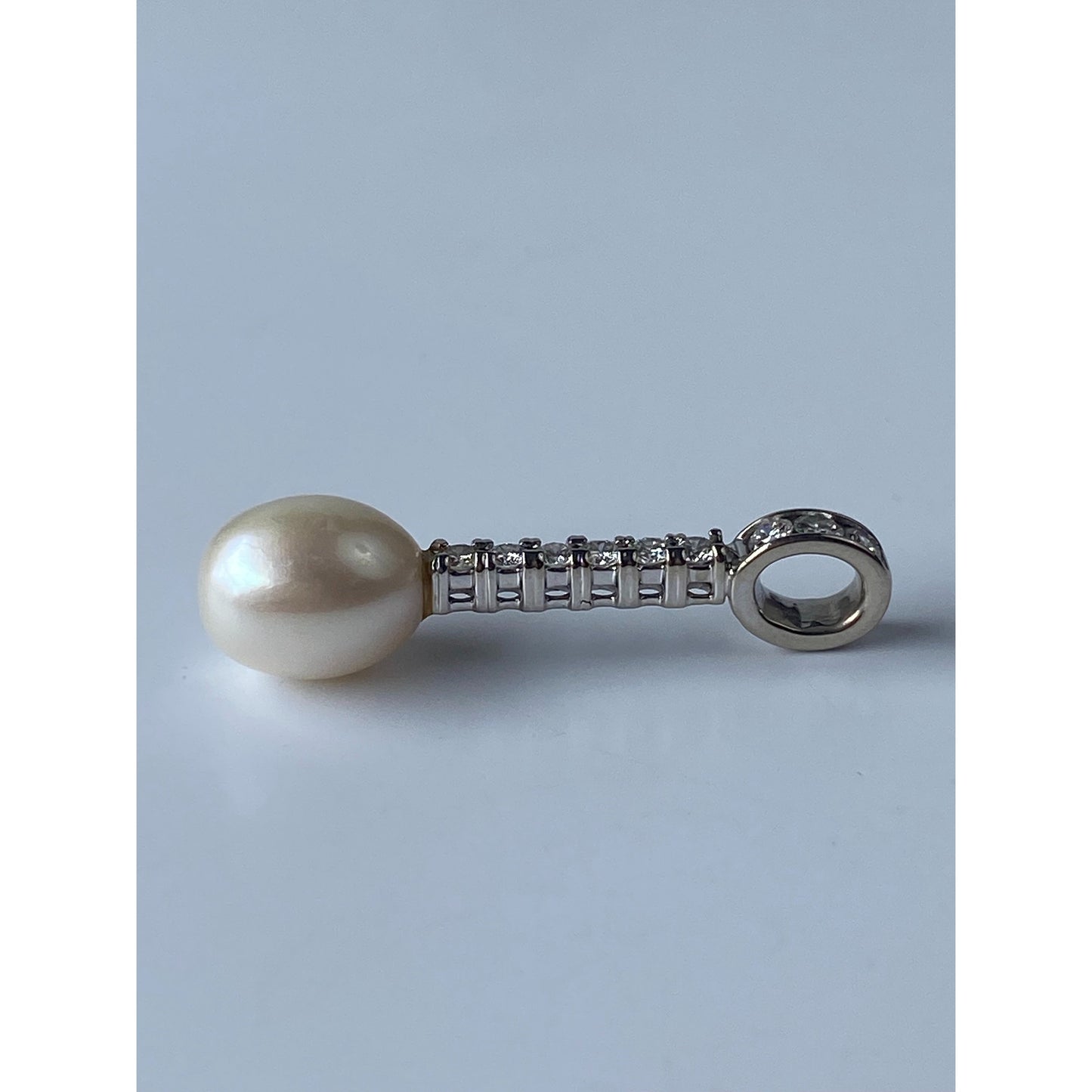 Vintage Solid 14k White Gold Diamond Pearl Charm
