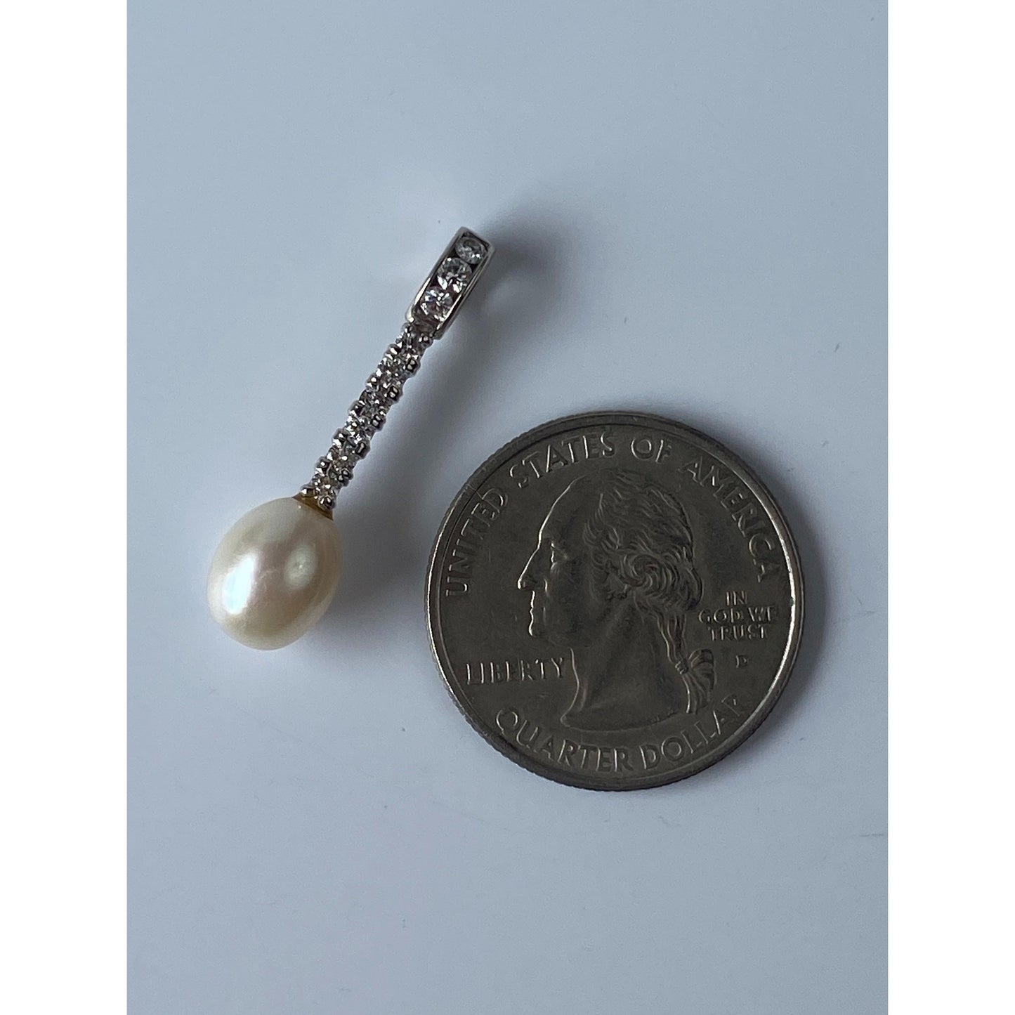 Vintage Solid 14k White Gold Diamond Pearl Charm