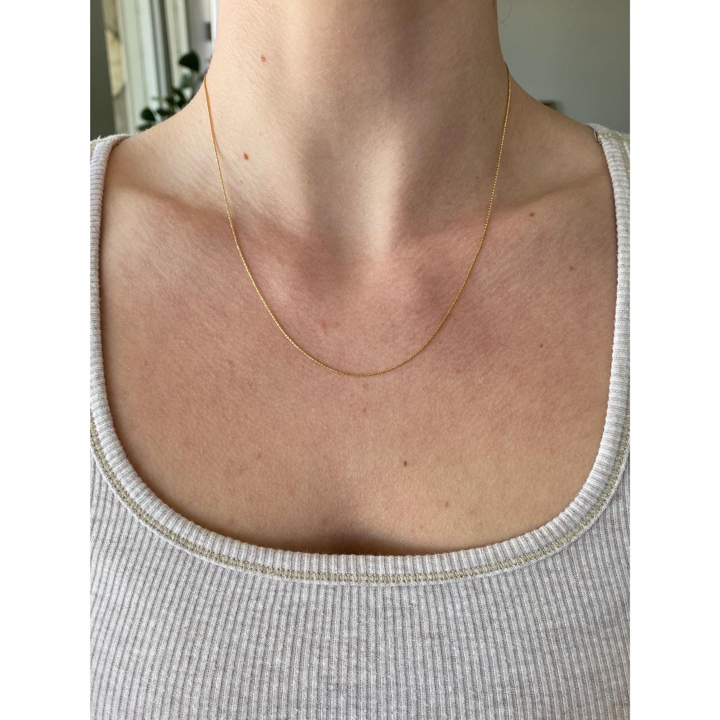 Vintage Solid 14k Yellow Gold Dainty Box Chain Necklace - 18.25 inches