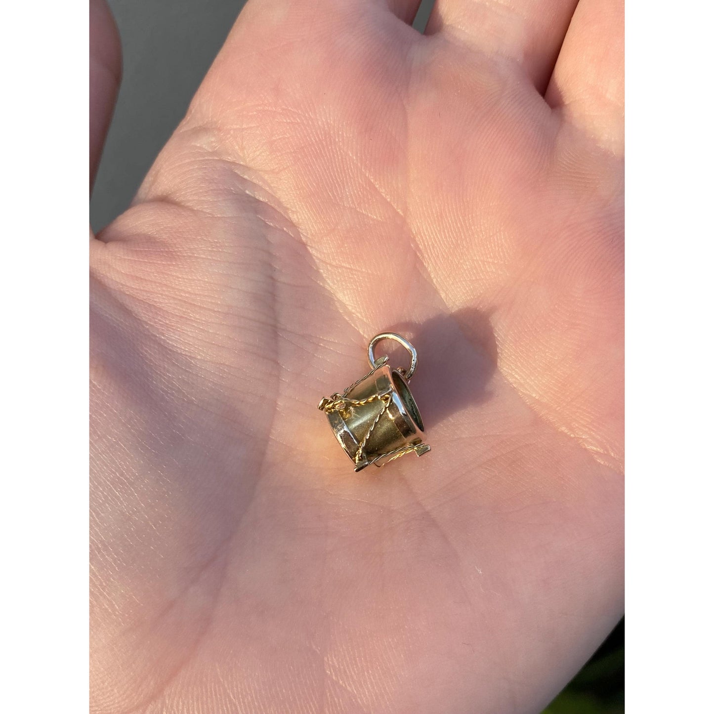 Vintage 10k Yellow Gold Abalone Drum Charm