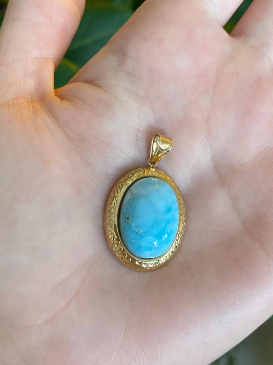 Vintage Solid 14k Yellow Gold Larimar Charm