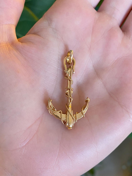 Vintage Solid 18k Yellow Gold Anchor Charm