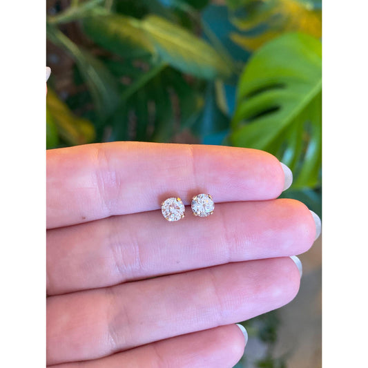 Solid 14k Yellow Gold Cubic Zirconia Stud Earrings